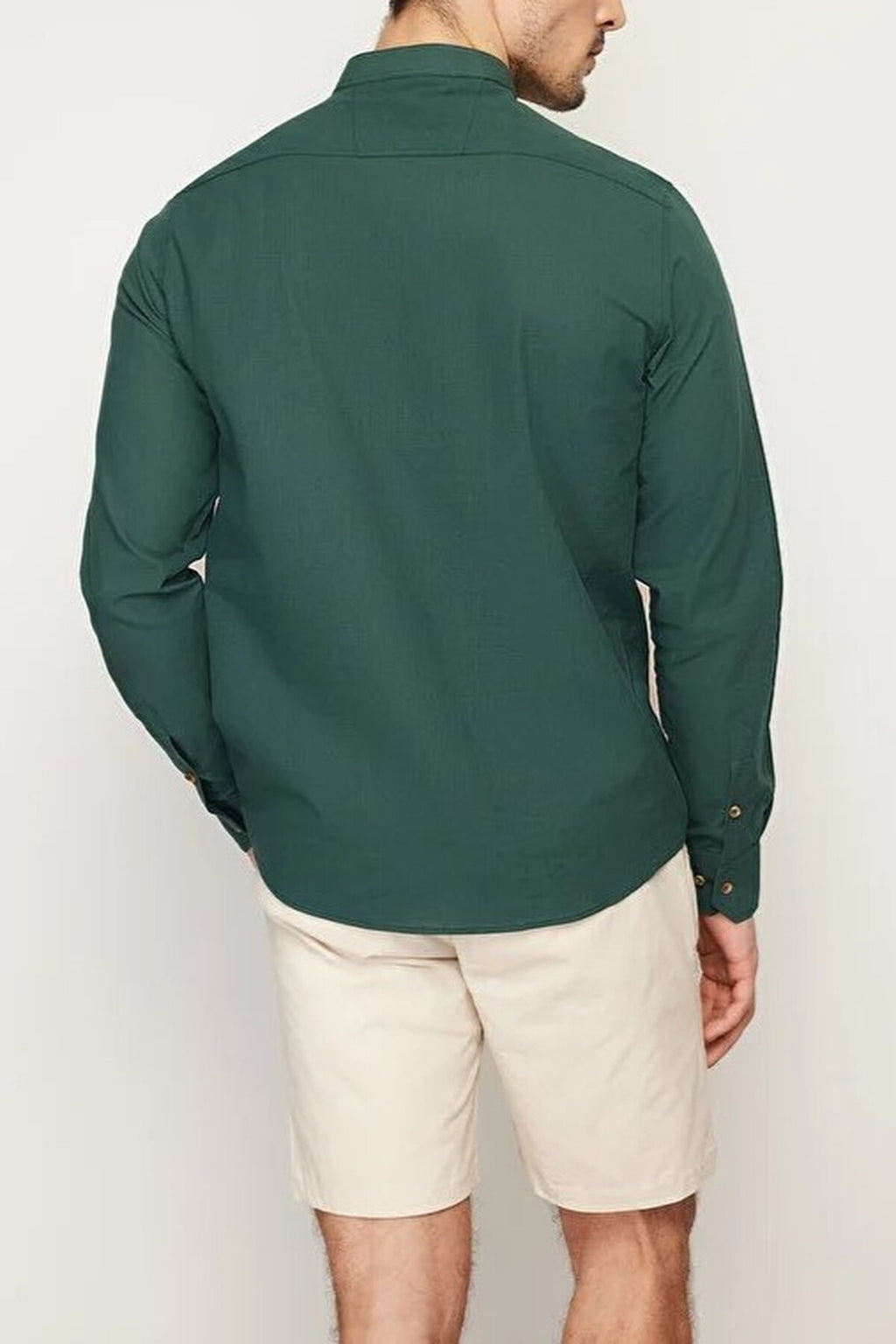 Slim Fit Half Placket Mandarin Collar 100% Cotton Linen Look Shirt