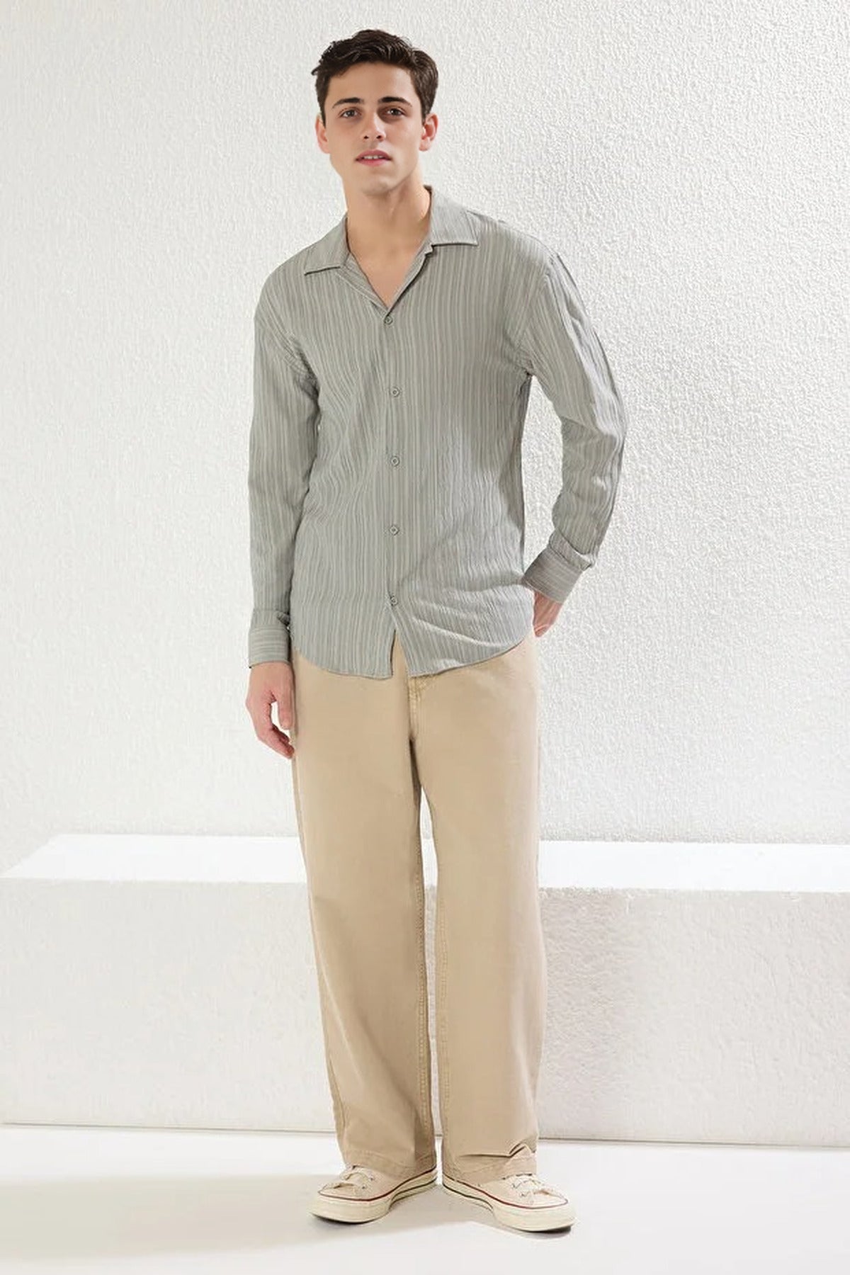 Regular Fit Off-Shoulder Textured Shirt