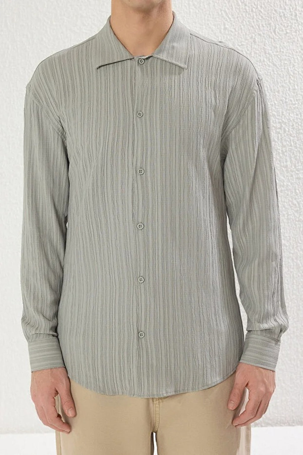 Regular Fit Off-Shoulder Textured Shirt