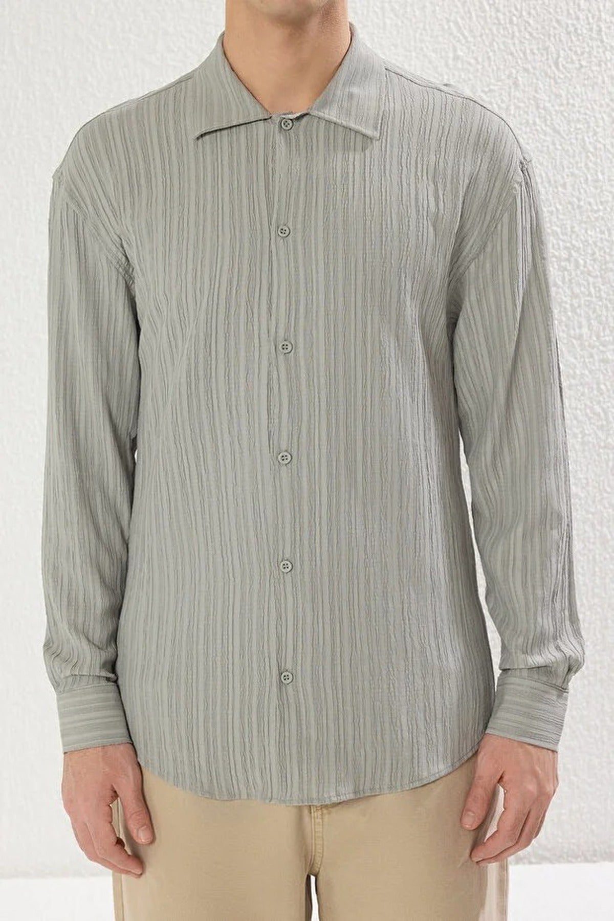 Regular Fit Off-Shoulder Textured Shirt