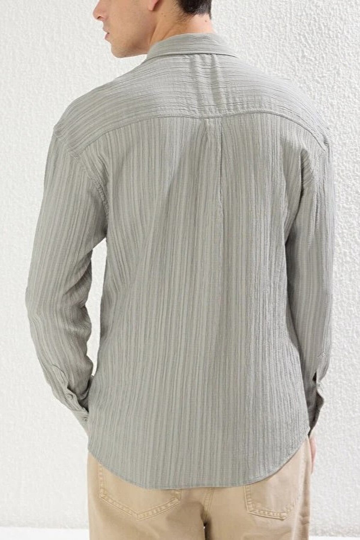 Regular Fit Off-Shoulder Textured Shirt