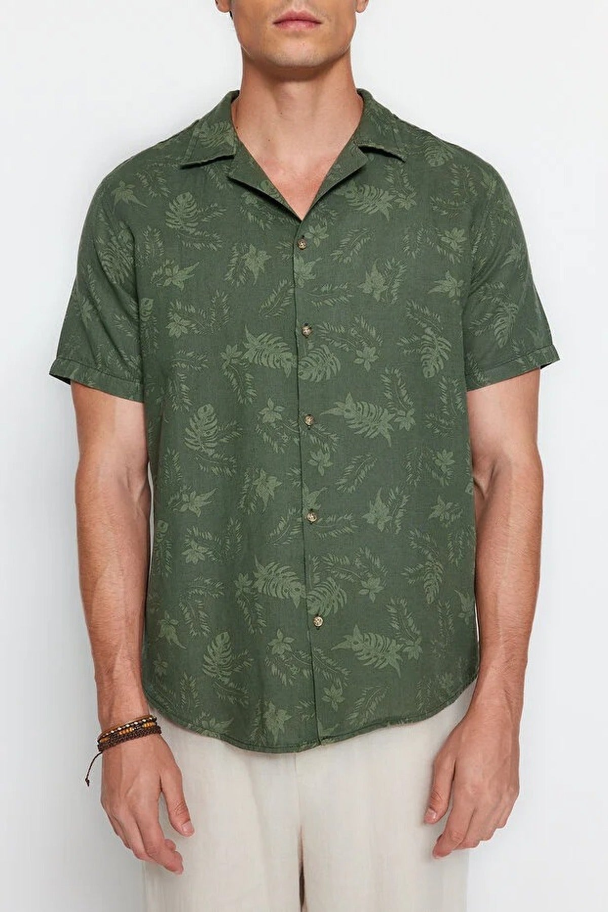 Regular Fit Open Collar Linen Shirt