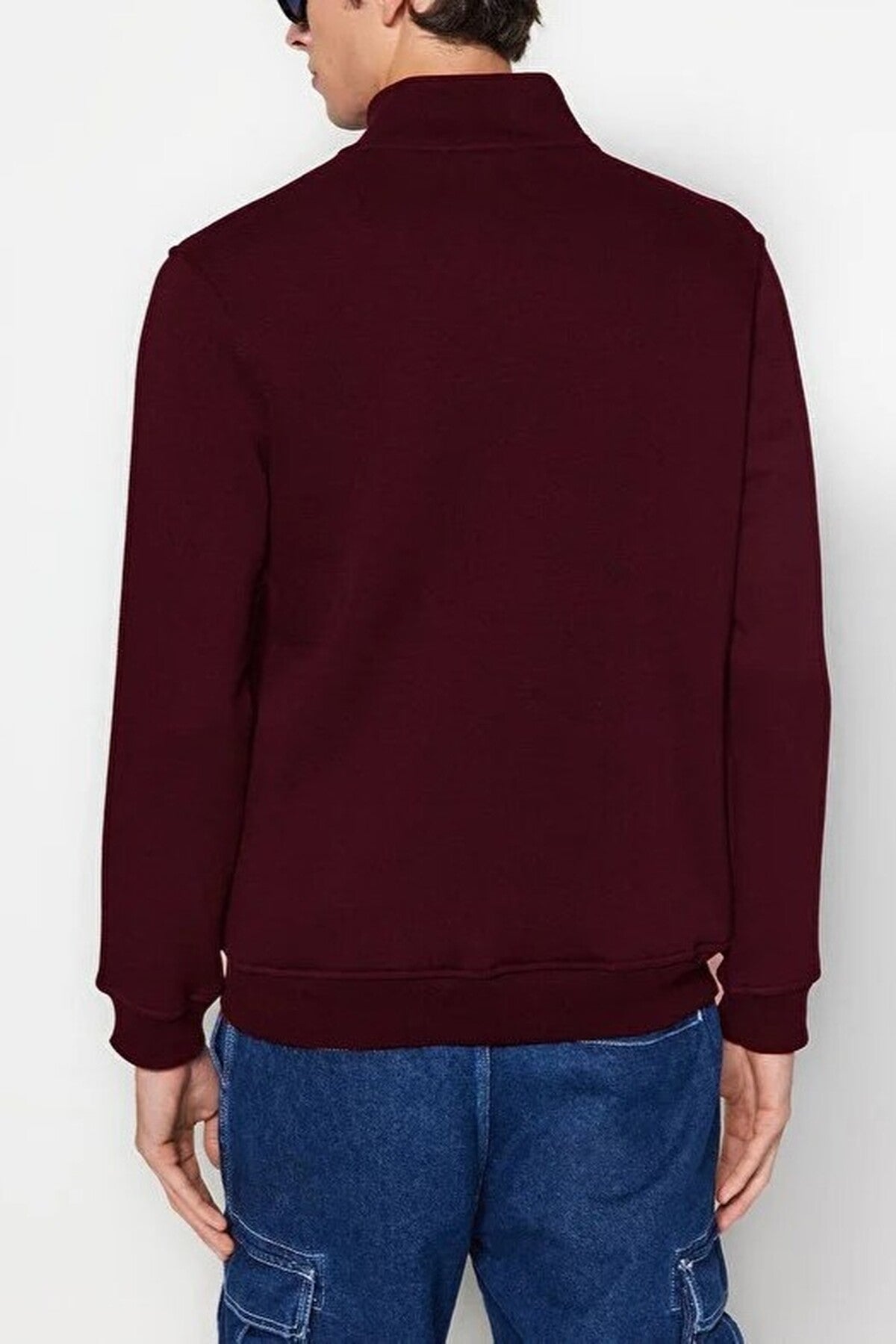 Stand Collar Zippered Basic Sweatshirt
