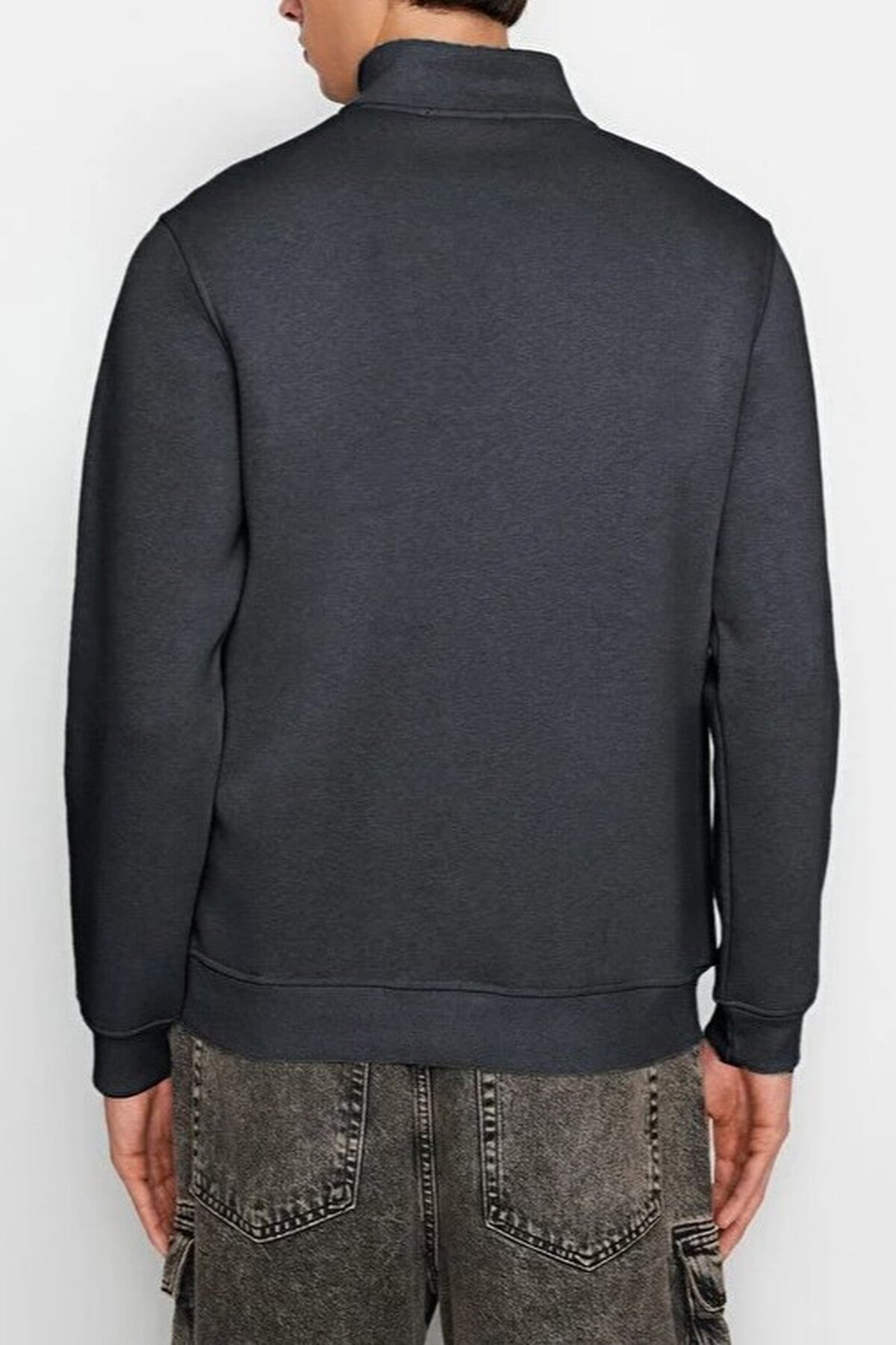 Stand Collar Zippered Basic Sweatshirt