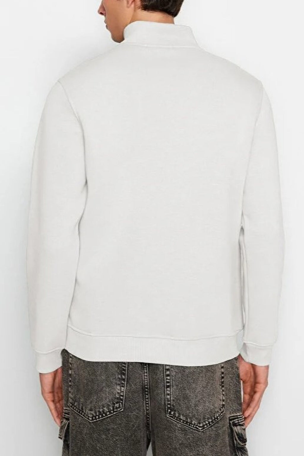 Stand Collar Zippered Basic Sweatshirt