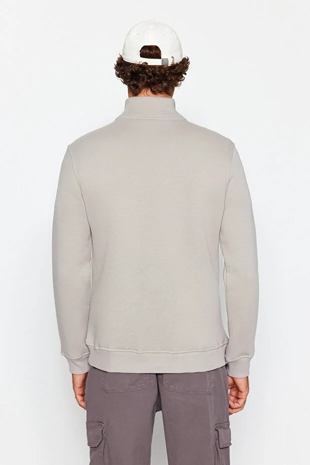 Stand Collar Zippered Basic Sweatshirt