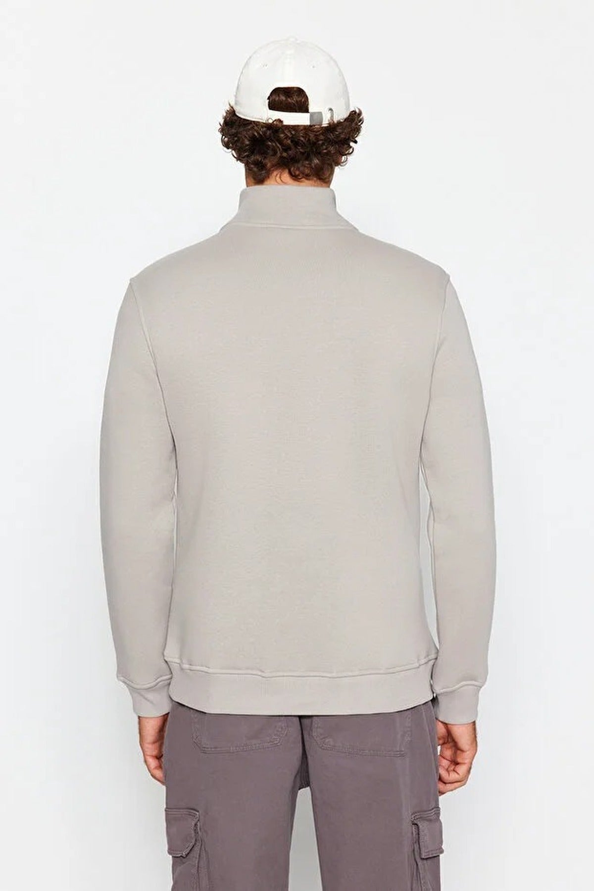 Stand Collar Zippered Basic Sweatshirt