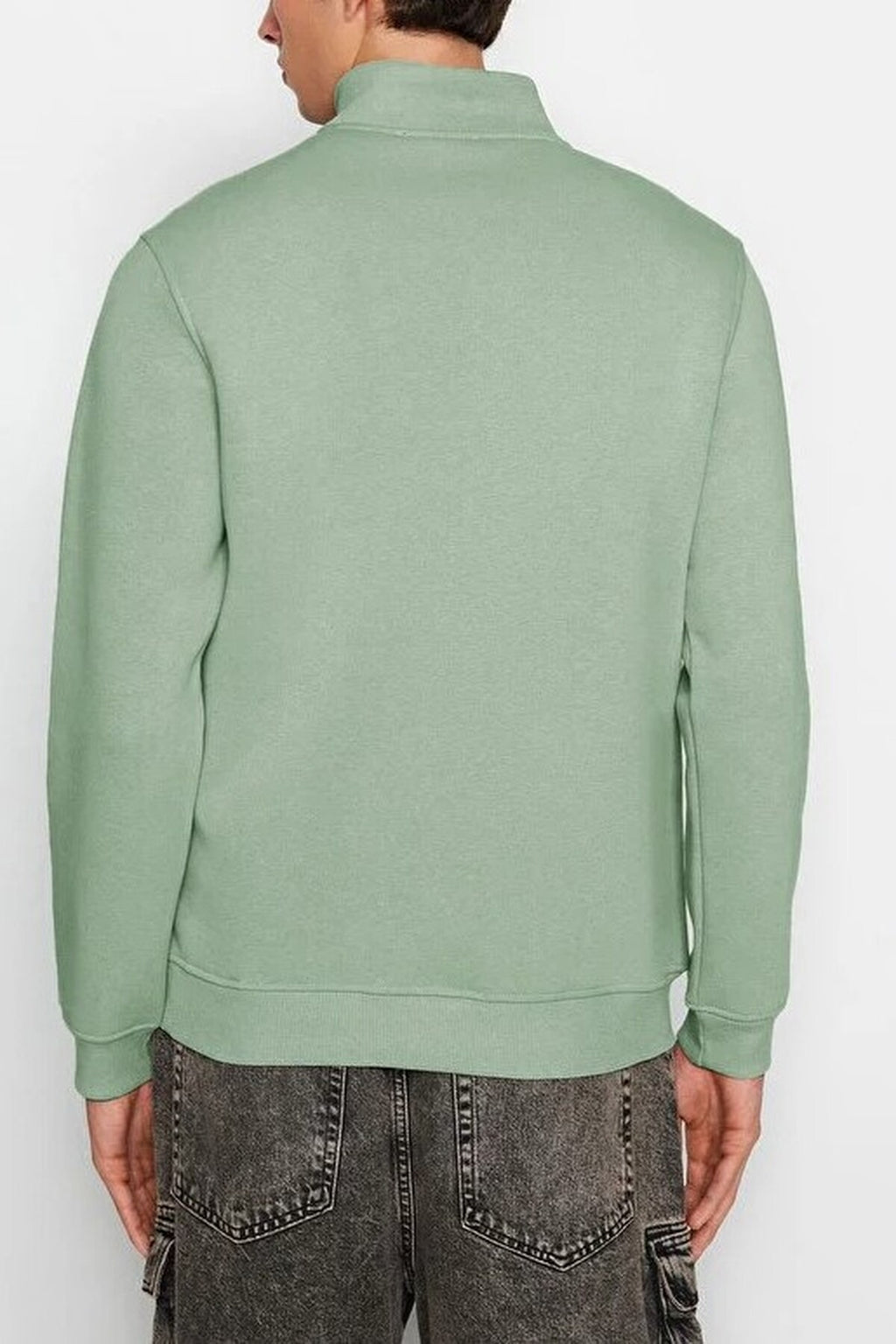 Stand Collar Zippered Basic Sweatshirt