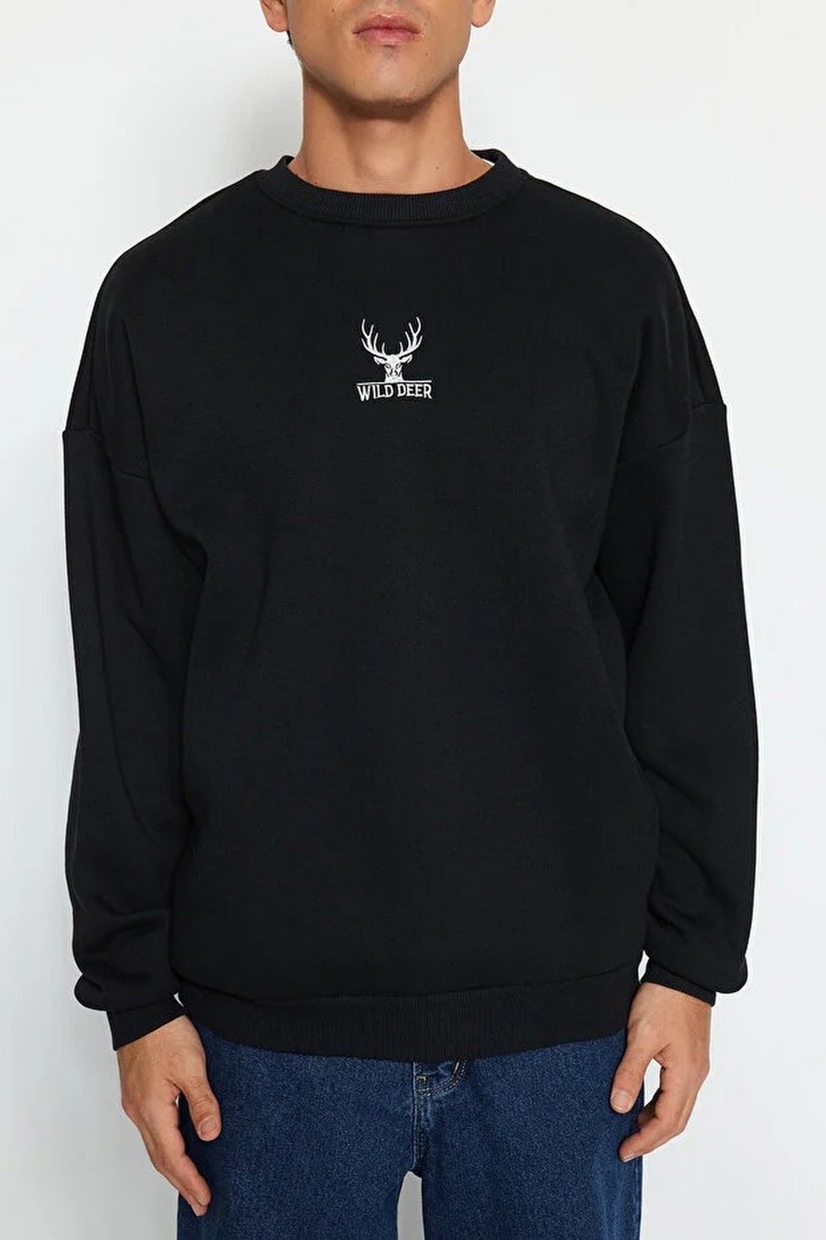 Crew Neck Animal Embroidered Sweatshirt