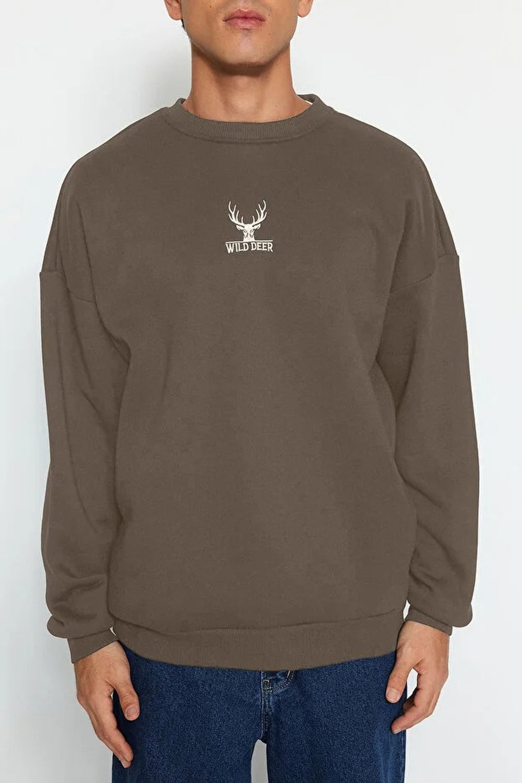 Crew Neck Animal Embroidered Sweatshirt