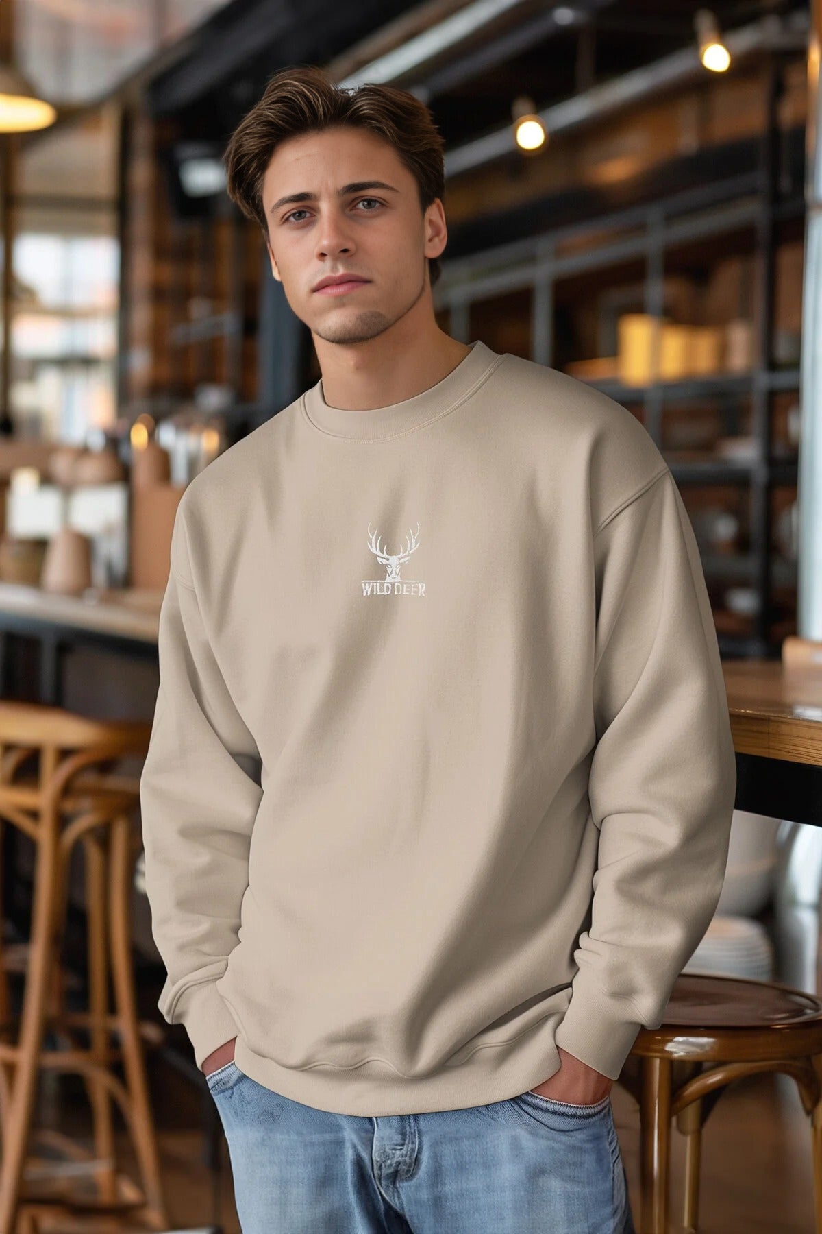 Crew Neck Animal Embroidered Sweatshirt