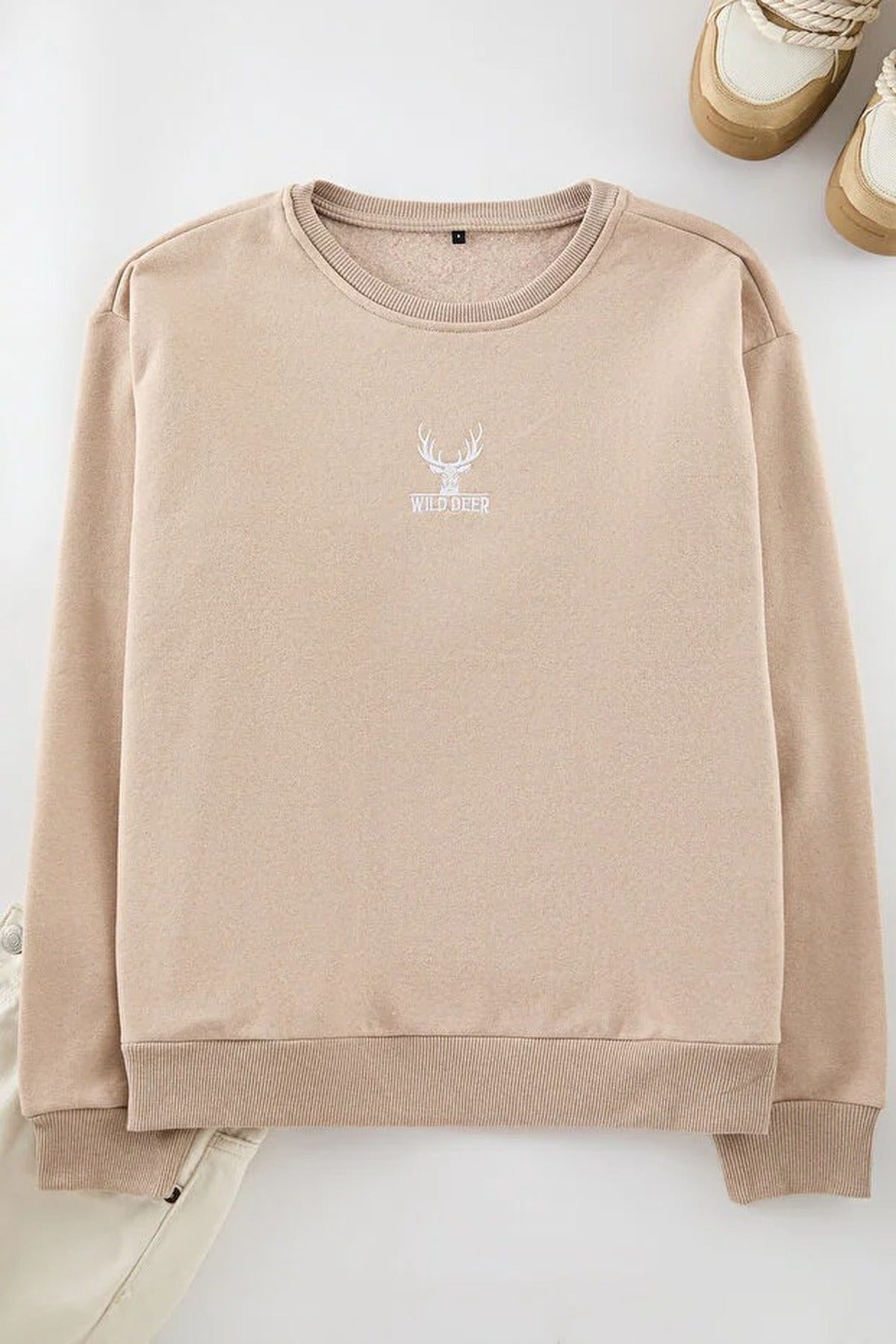 Crew Neck Animal Embroidered Sweatshirt