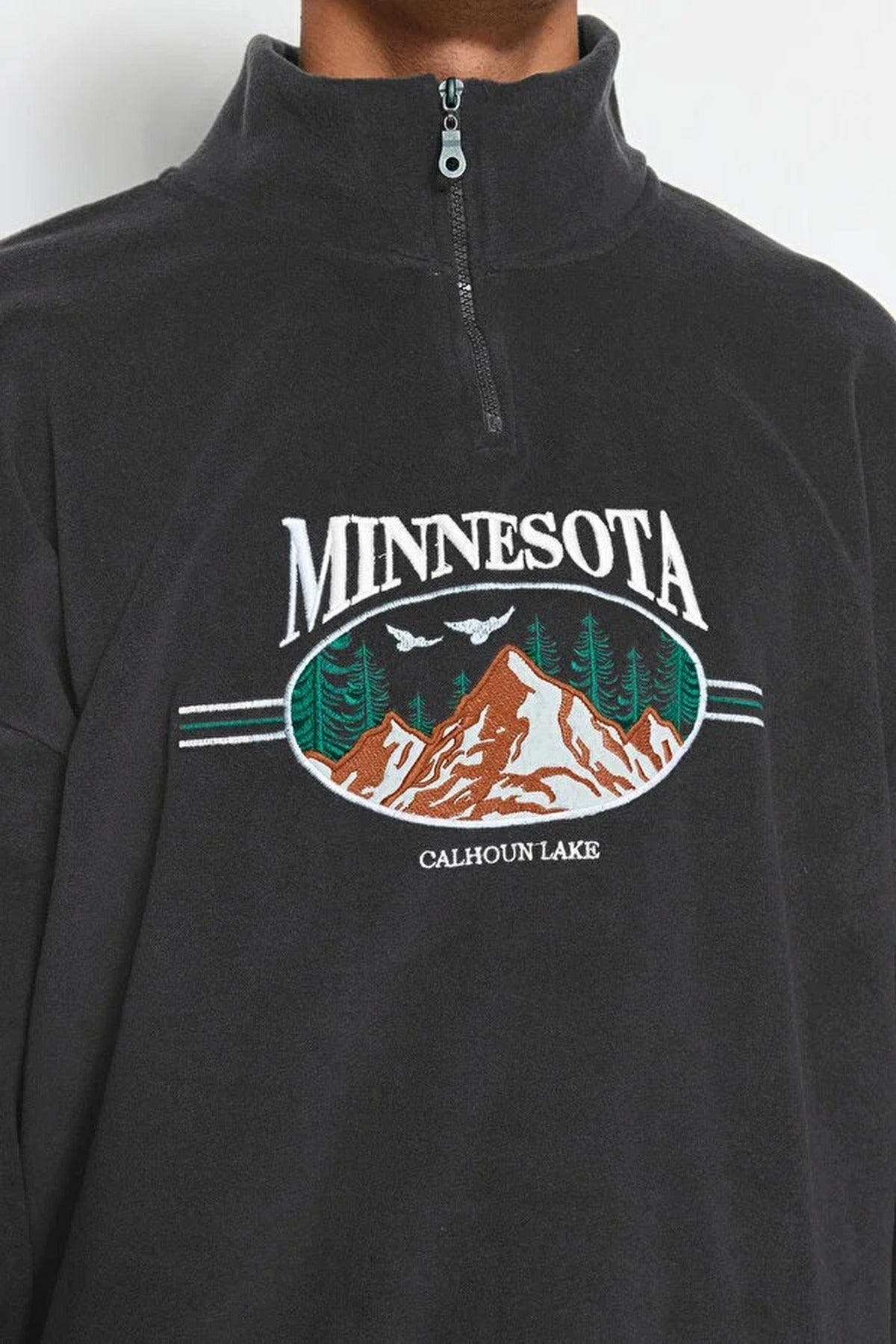 Stand Collar City Embroidery Anti-Pilling Fleece Sweatshirt