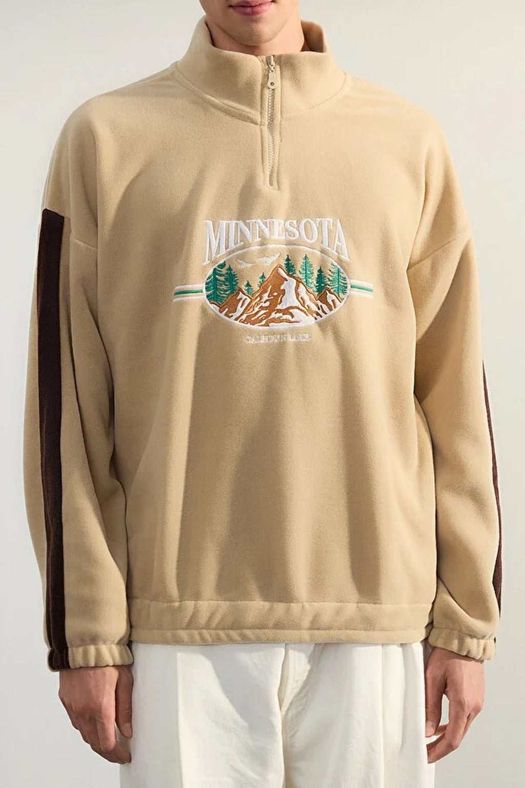 Stand Collar City Embroidery Anti-Pilling Fleece Sweatshirt