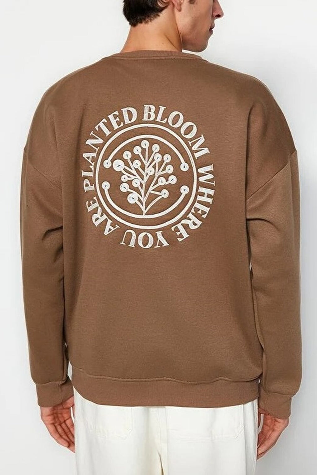 Floral Embroidered Cotton Sweatshirt with Fleece Lining