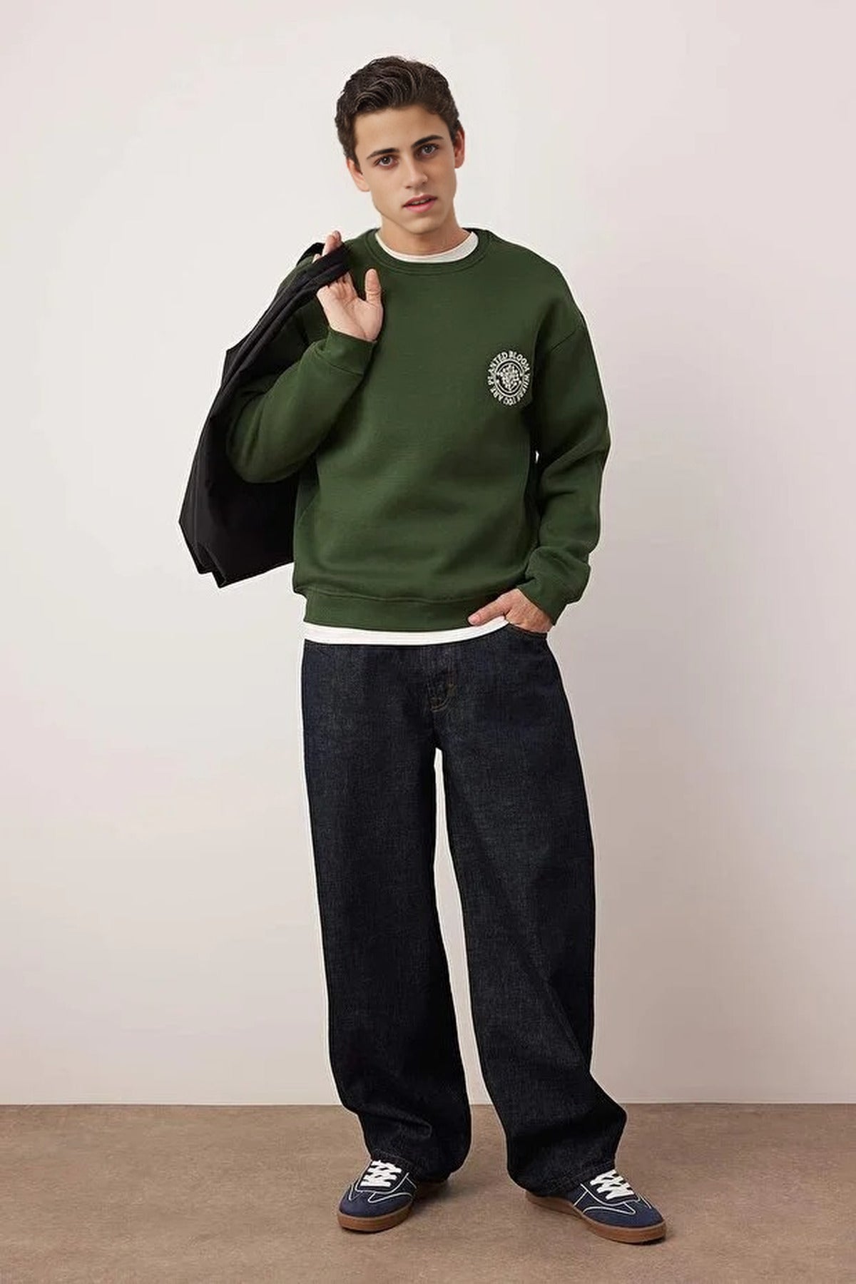 Floral Embroidered Cotton Sweatshirt with Fleece Lining