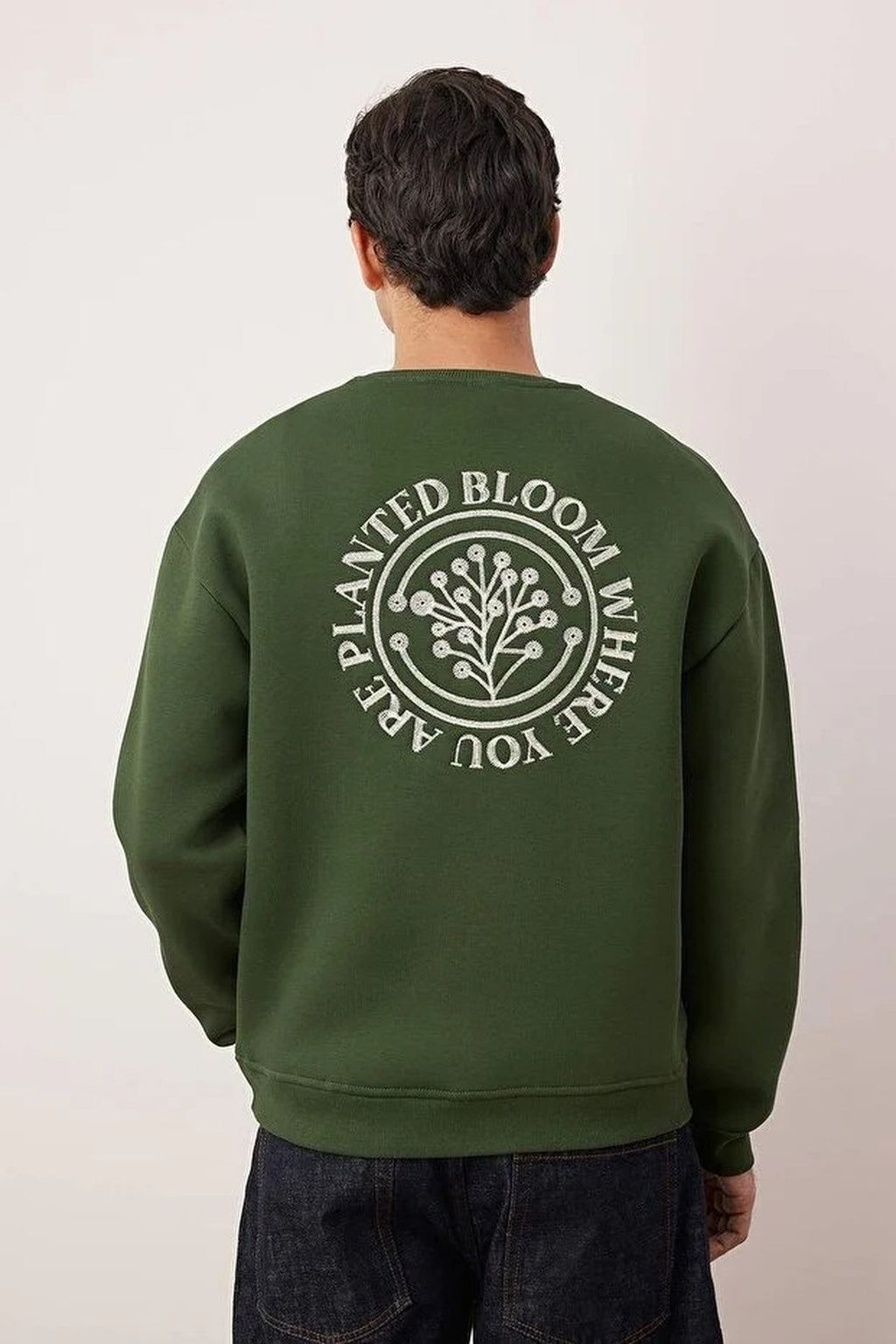 Floral Embroidered Cotton Sweatshirt with Fleece Lining