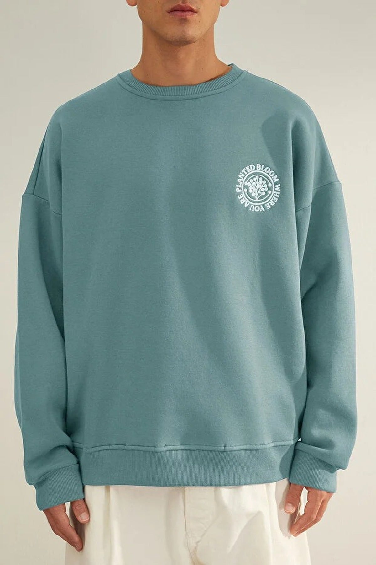 Floral Embroidered Cotton Sweatshirt with Fleece Lining