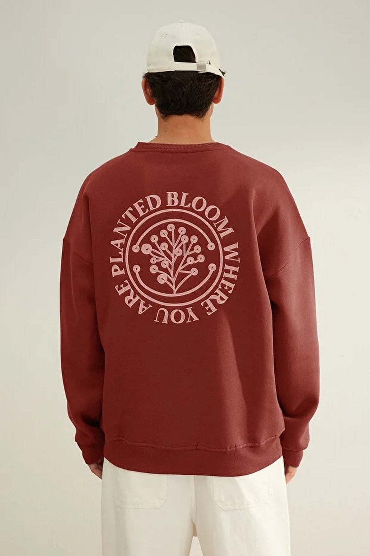 Floral Embroidered Cotton Sweatshirt with Fleece Lining