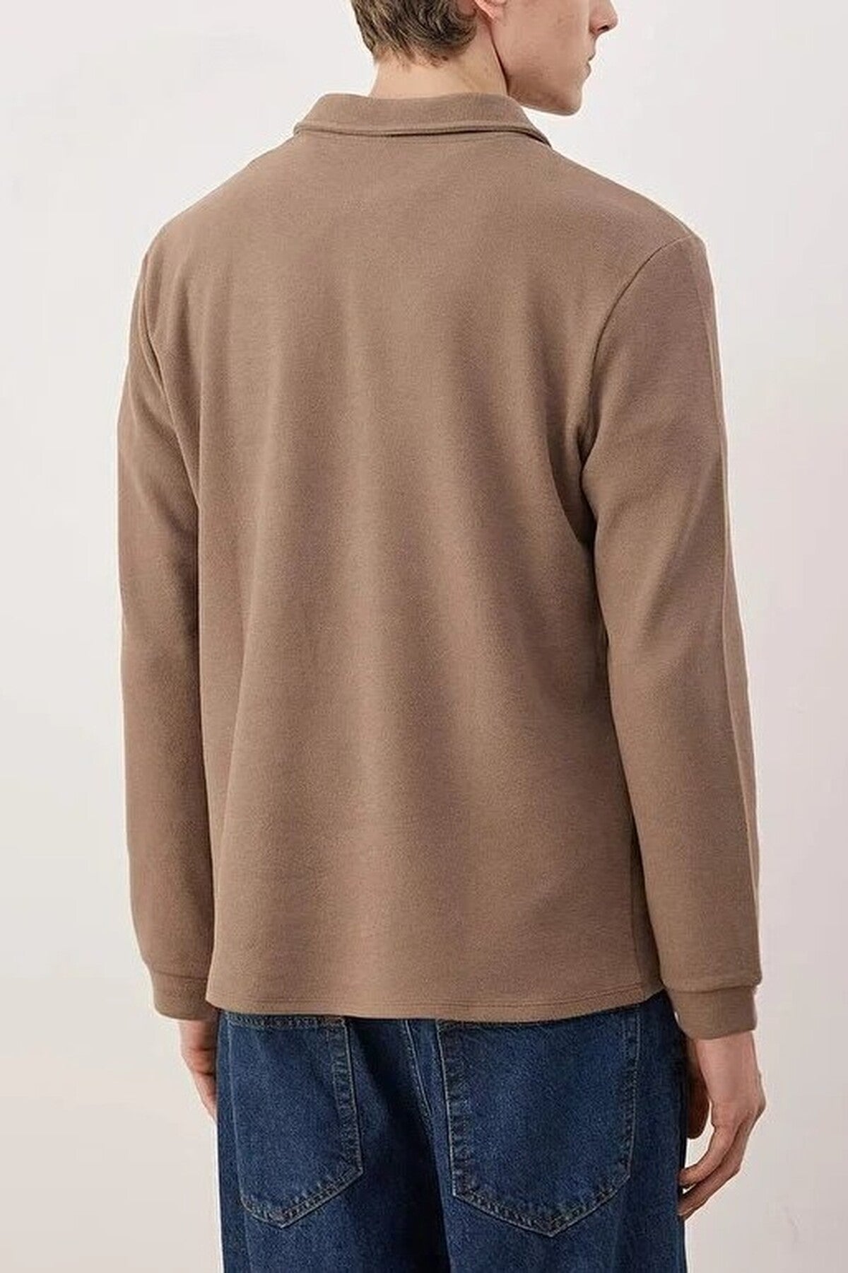 Polo Collar Zippered Sweatshirt with Pocket Detail
