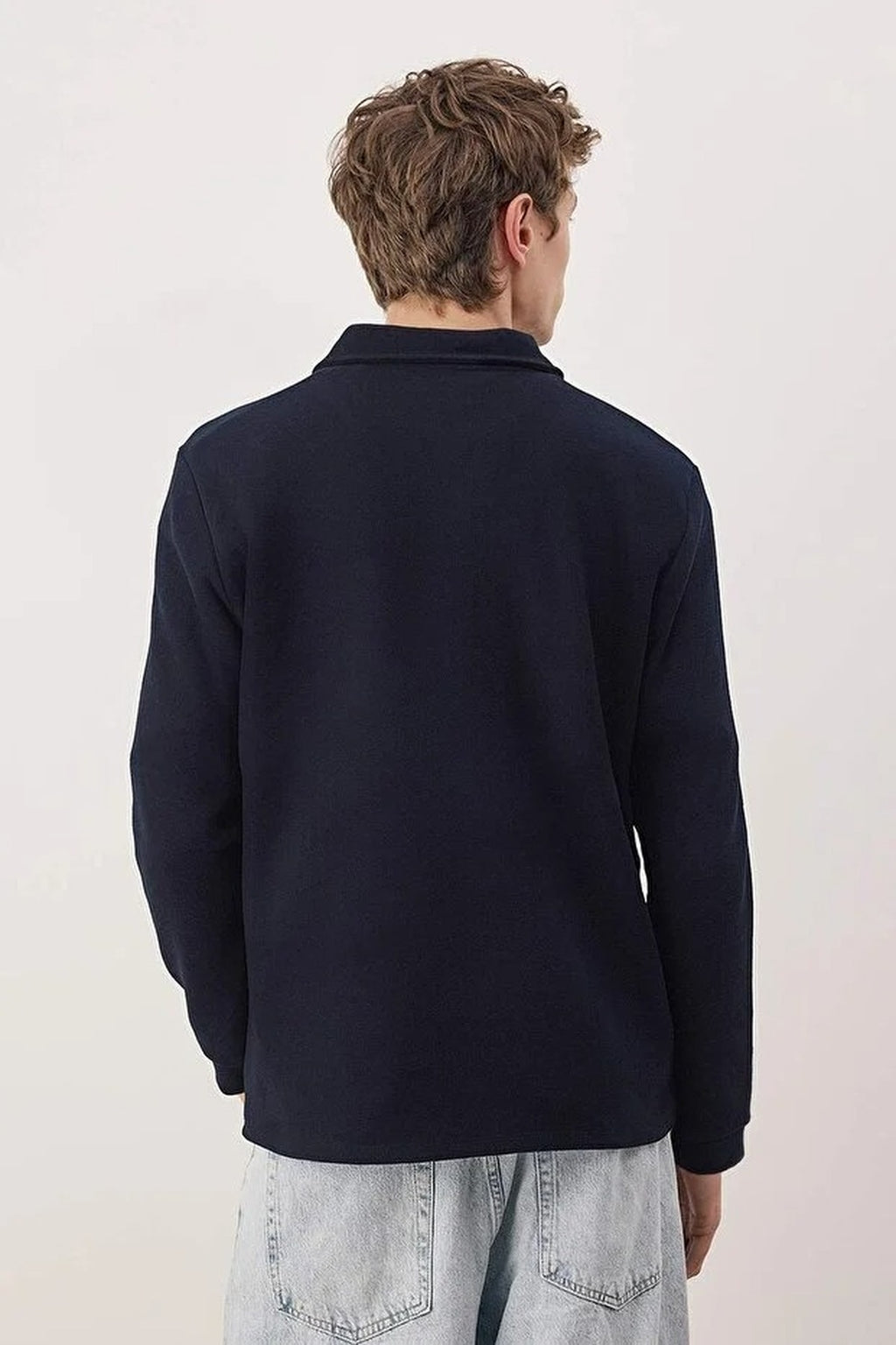 Polo Collar Zippered Sweatshirt with Pocket Detail