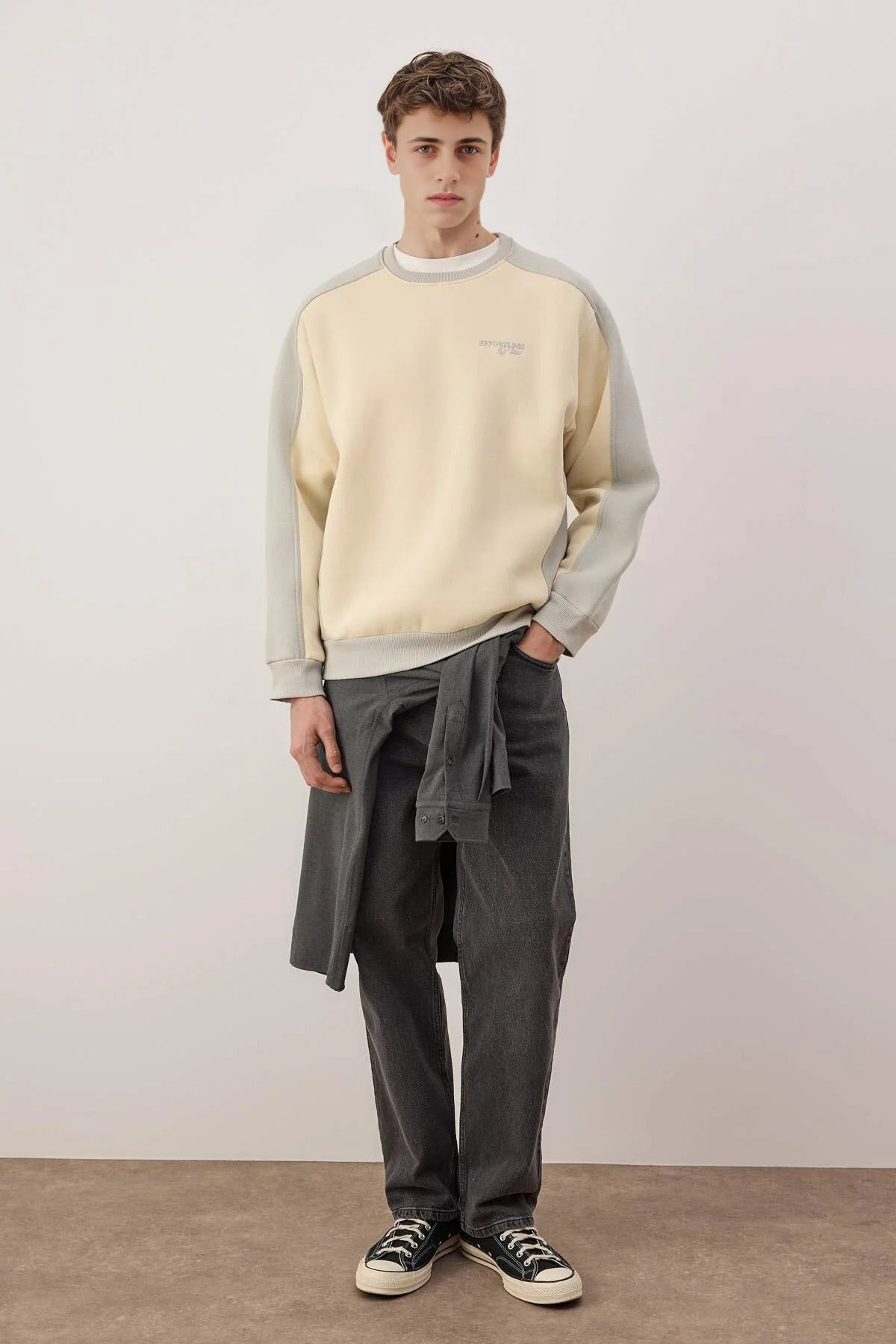 Thick Fleece Sweatshirt with Text Embroidery