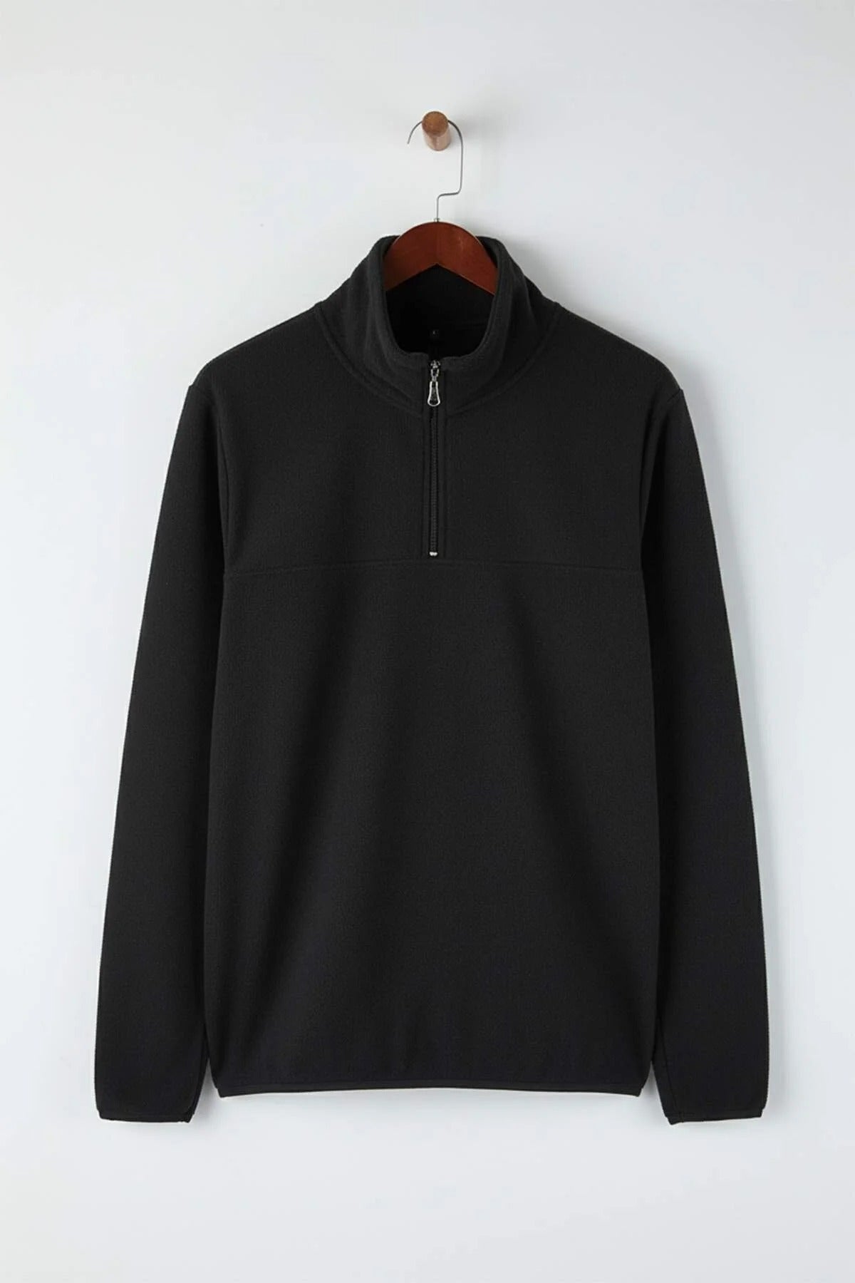 Regular Stand Collar Zippered Polar Fleece Sweatshirt with Stitching Details