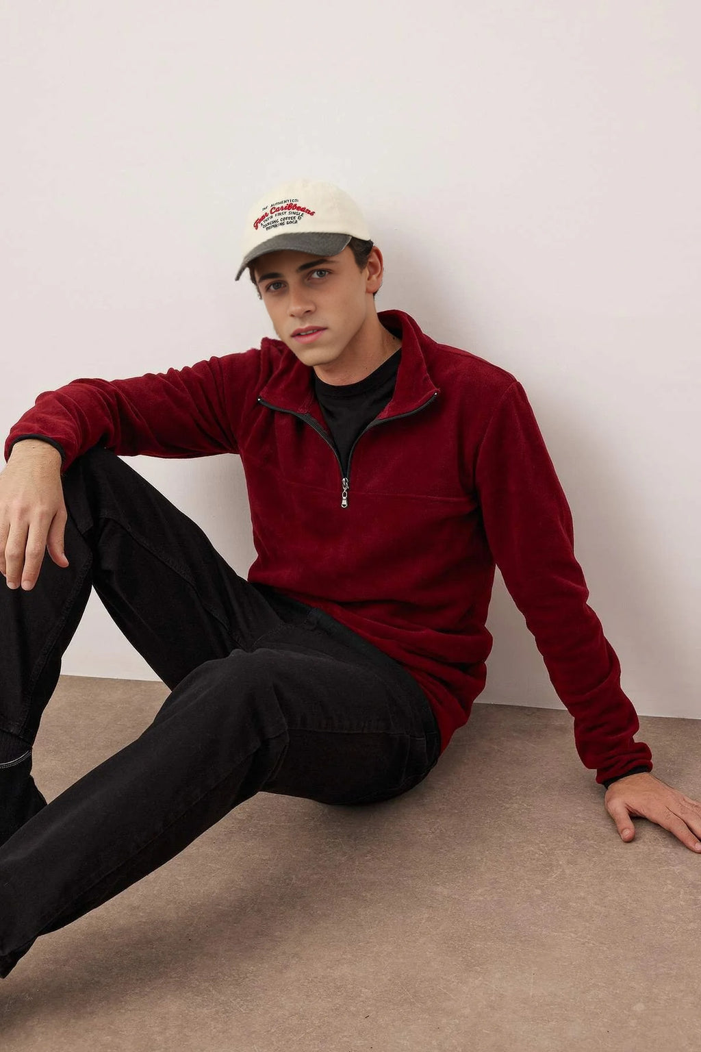 Regular Stand Collar Zippered Polar Fleece Sweatshirt with Stitching Details