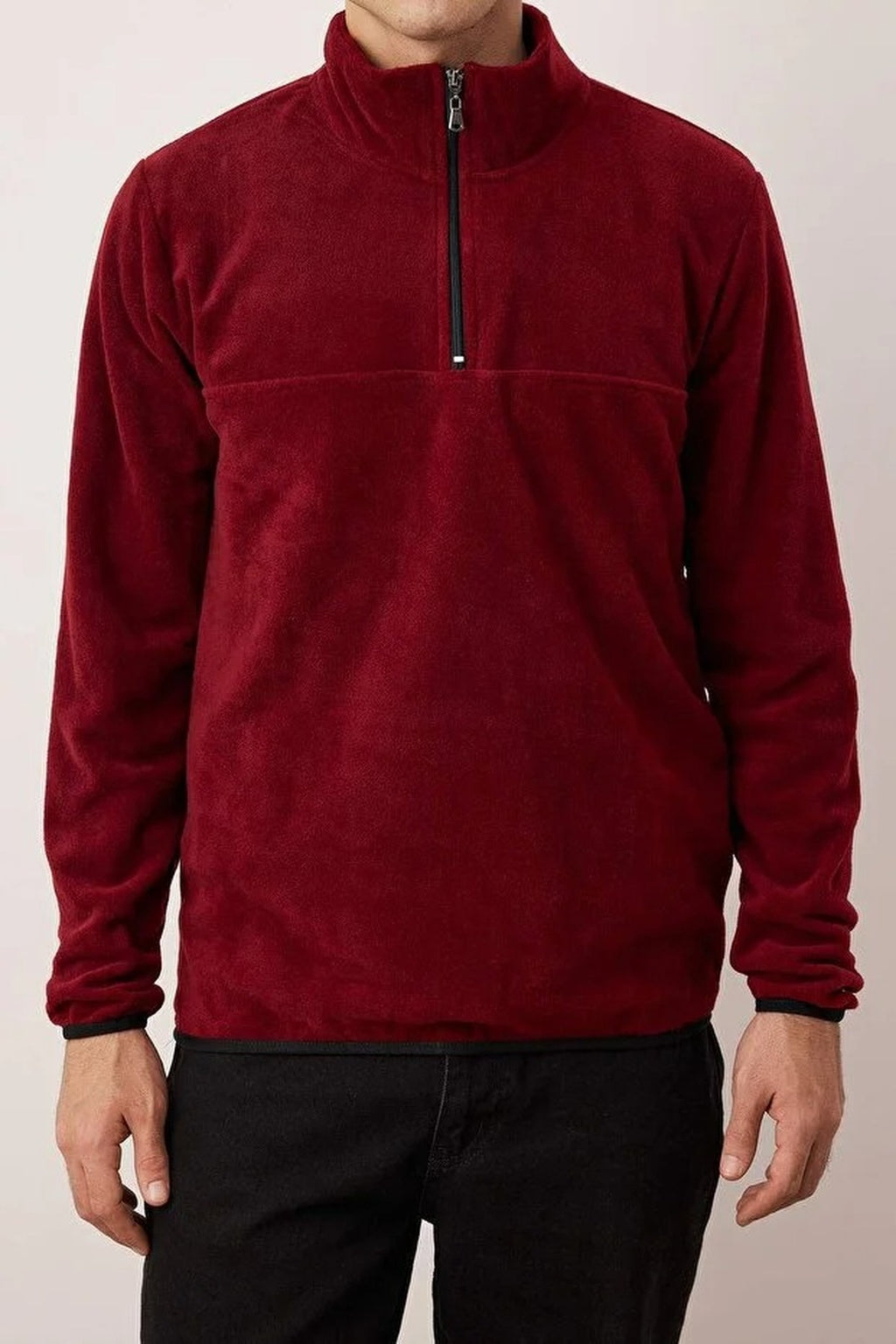 Regular Stand Collar Zippered Polar Fleece Sweatshirt with Stitching Details