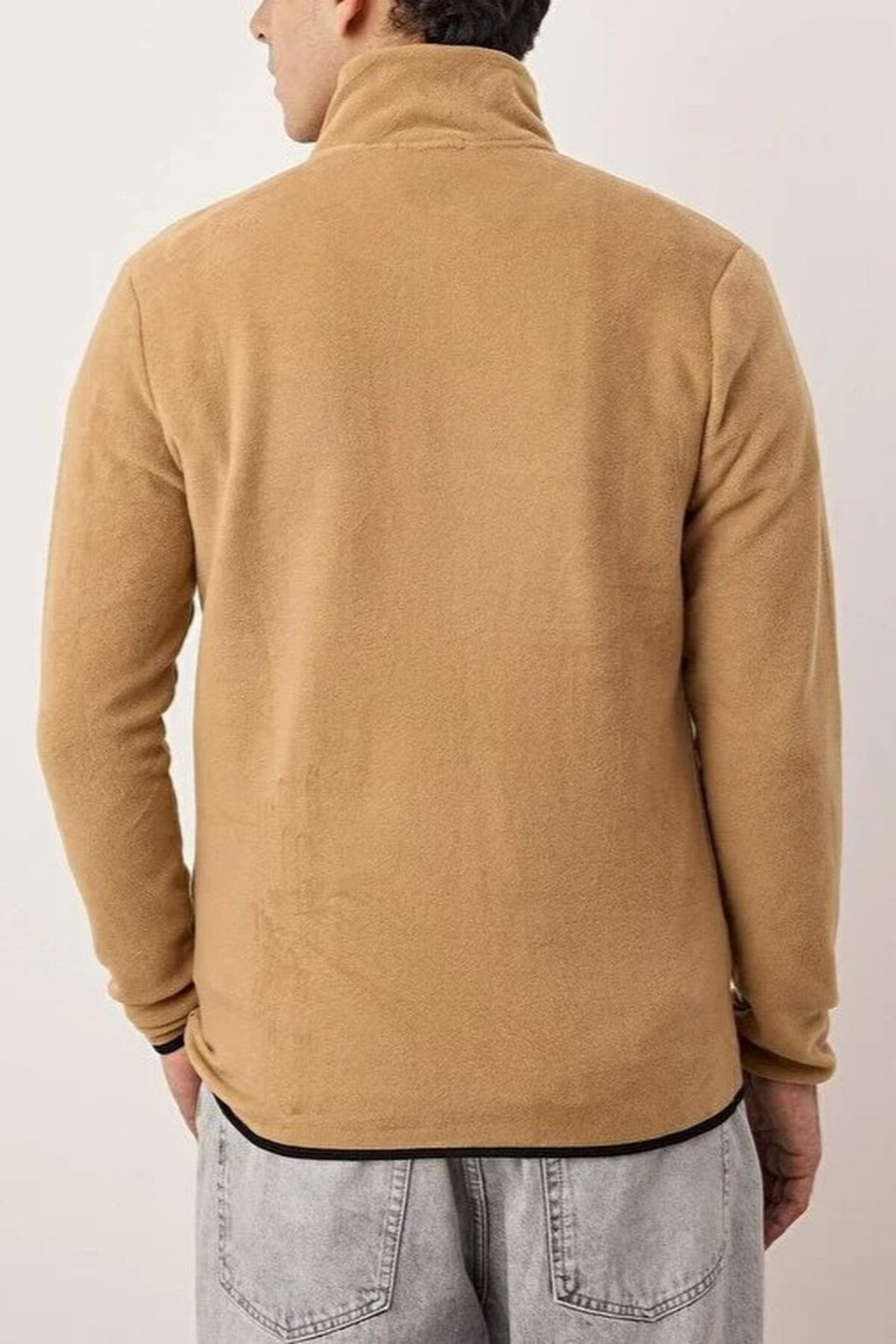 Regular Stand Collar Zippered Polar Fleece Sweatshirt with Stitching Details