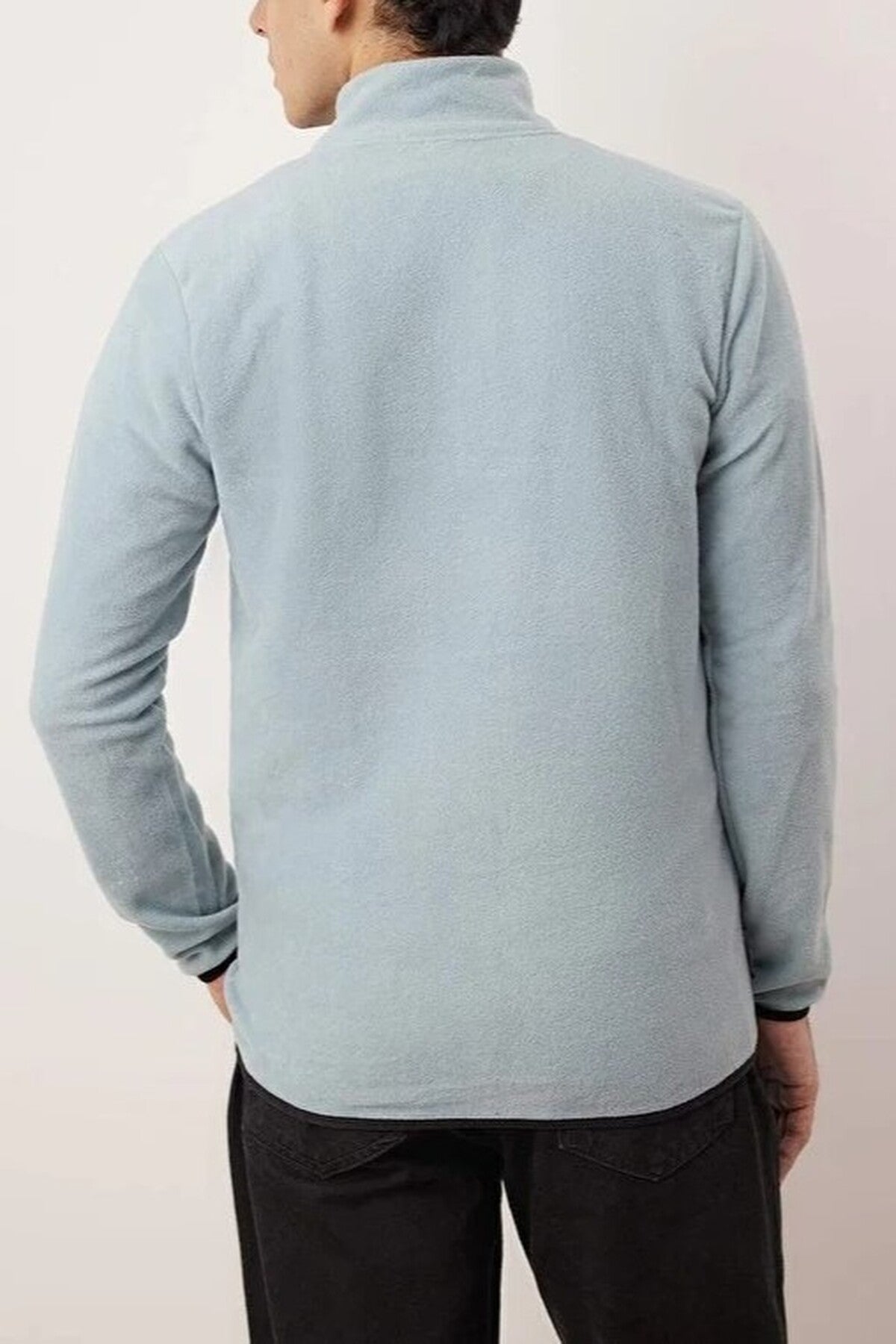 Regular Stand Collar Zippered Polar Fleece Sweatshirt with Stitching Details