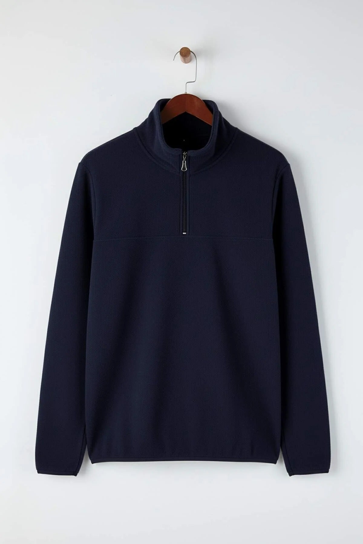 Regular Stand Collar Zippered Polar Fleece Sweatshirt with Stitching Details