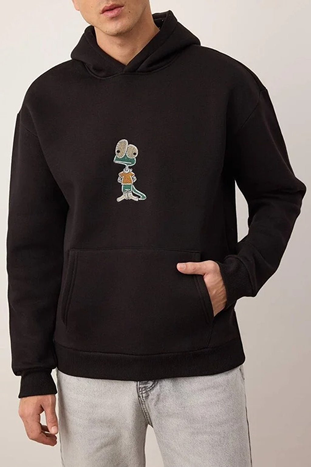 Oversize Embroidered Thick Fleece Sweatshirt