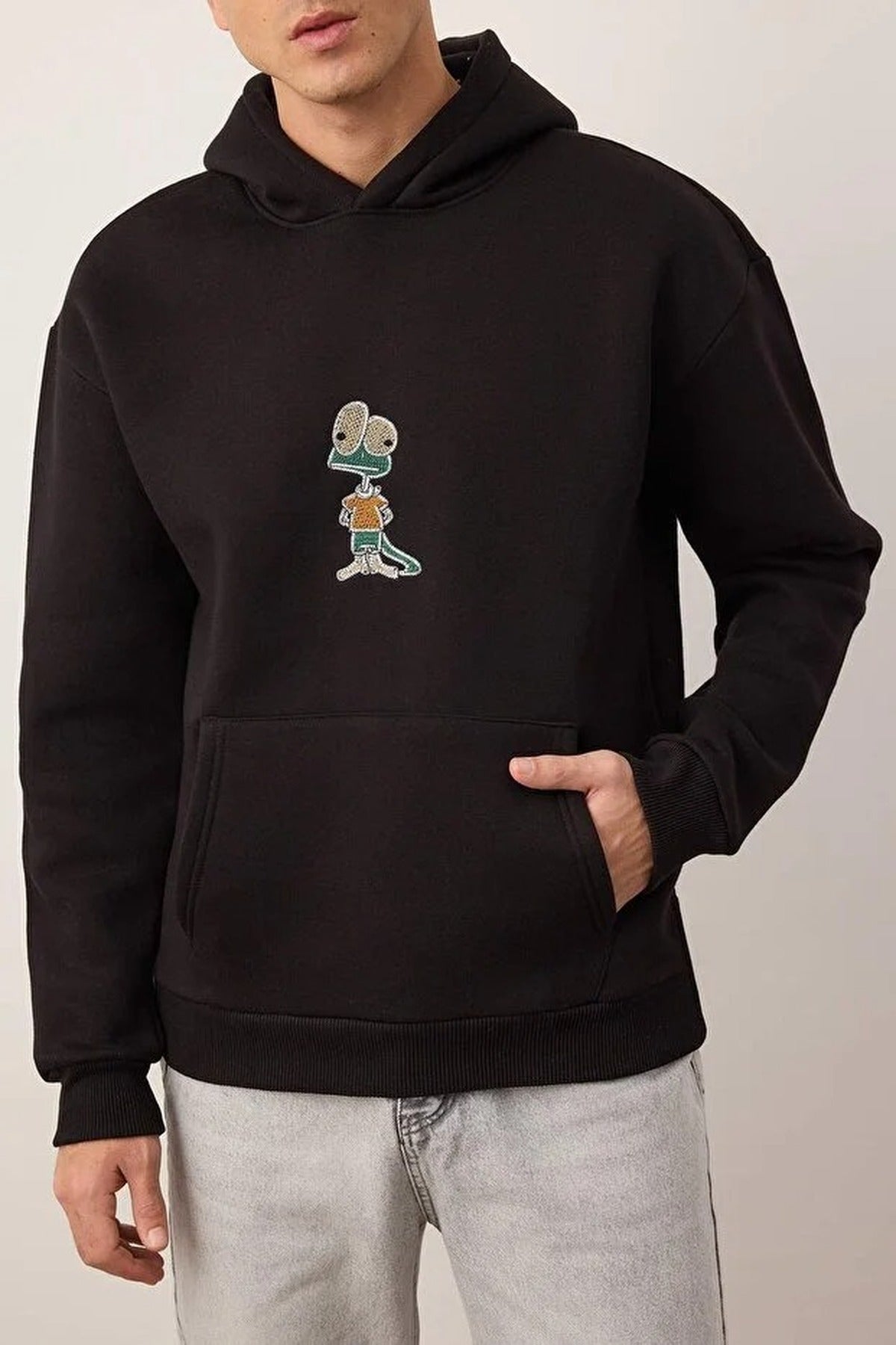 Oversize Embroidered Thick Fleece Sweatshirt