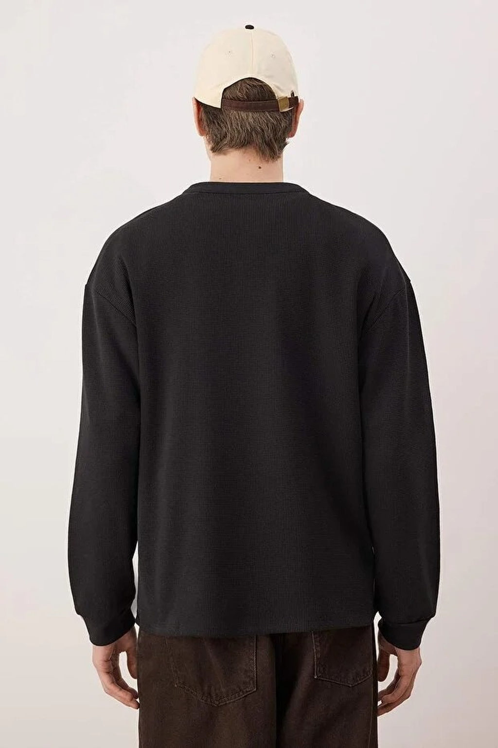 Waffle Textured Long Sleeve Button-Down T-shirt