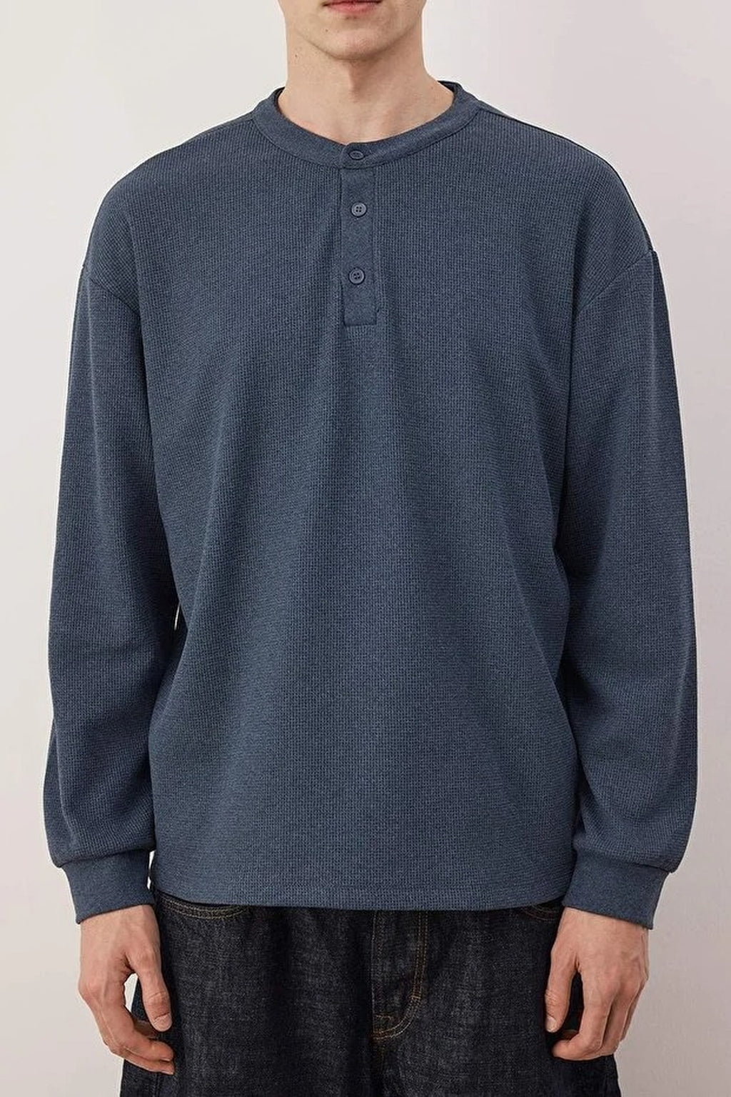 Waffle Textured Long Sleeve Button-Down T-shirt