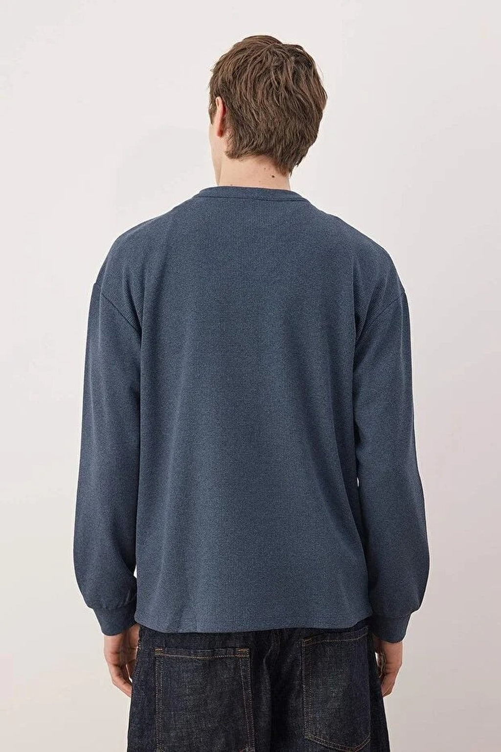 Waffle Textured Long Sleeve Button-Down T-shirt