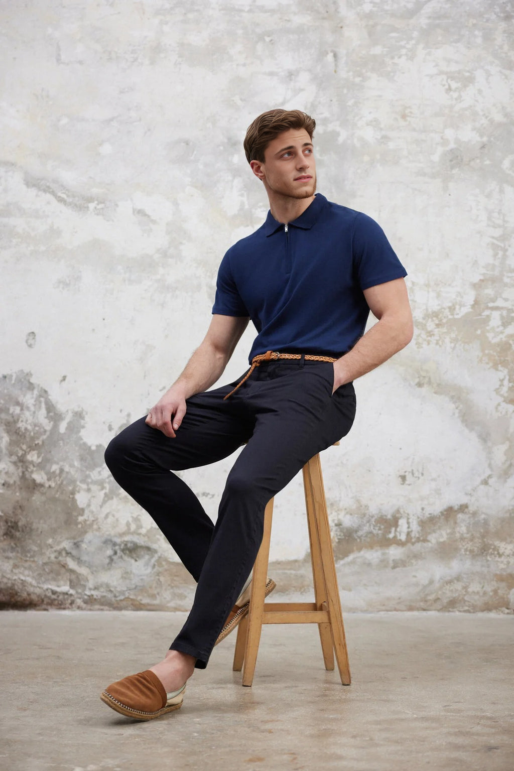 Regular Zippered 100% Cotton Polo Collar T-shirt