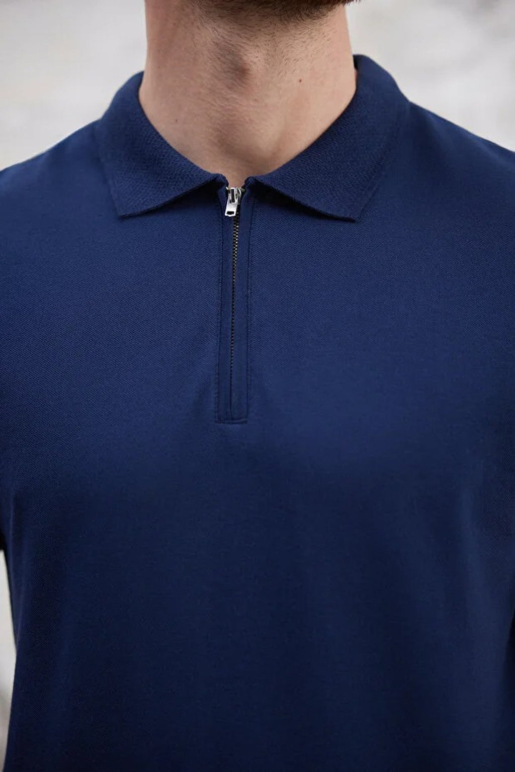 Regular Zippered 100% Cotton Polo Collar T-shirt