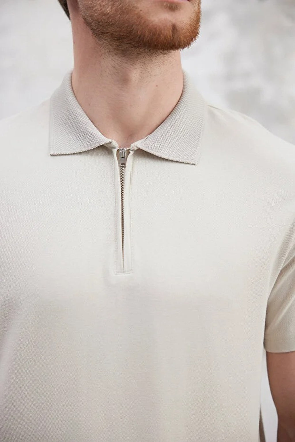 Regular Zippered 100% Cotton Polo Collar T-shirt