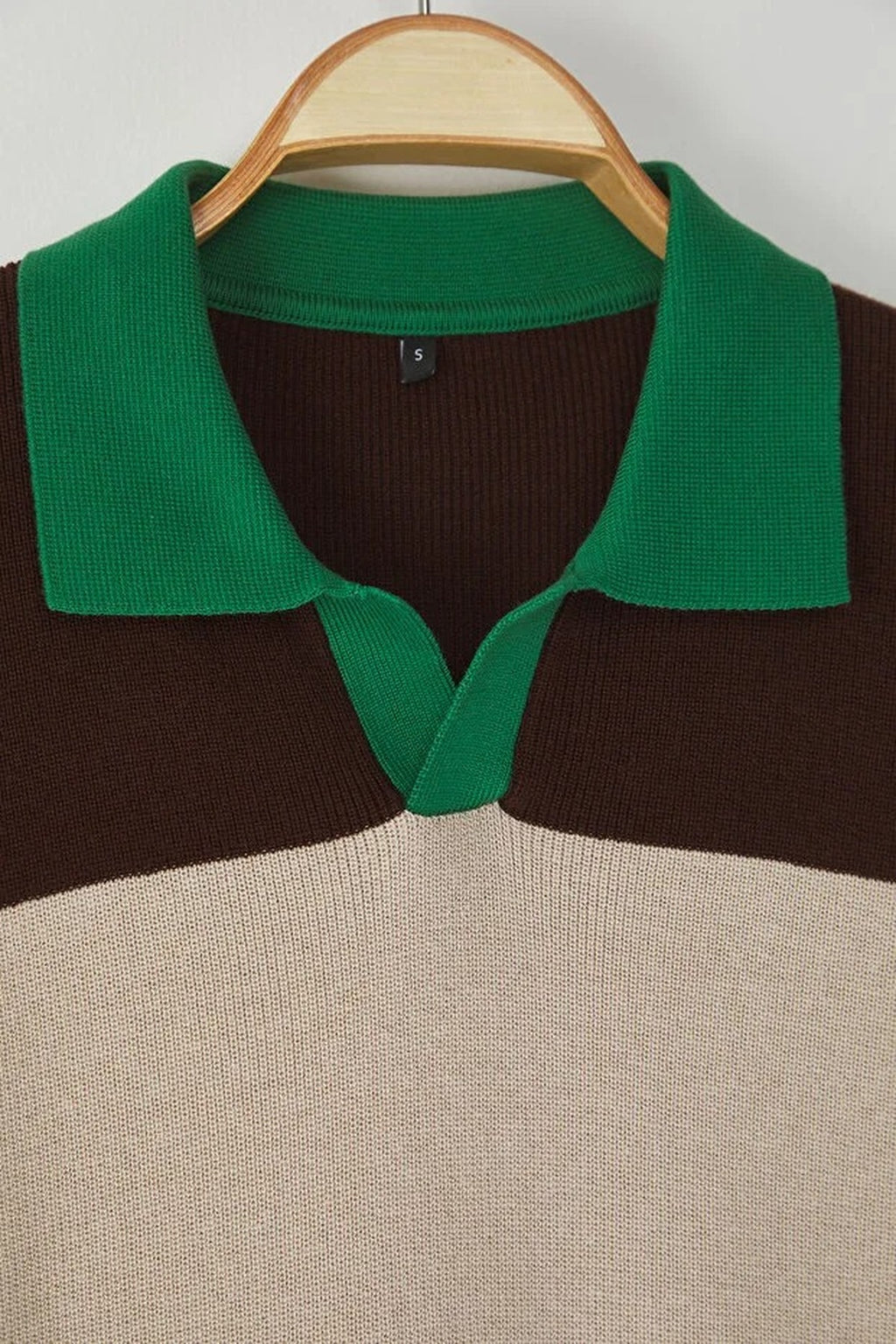 Oversize Color-Block Knit Polo Neck Men's T-shirt