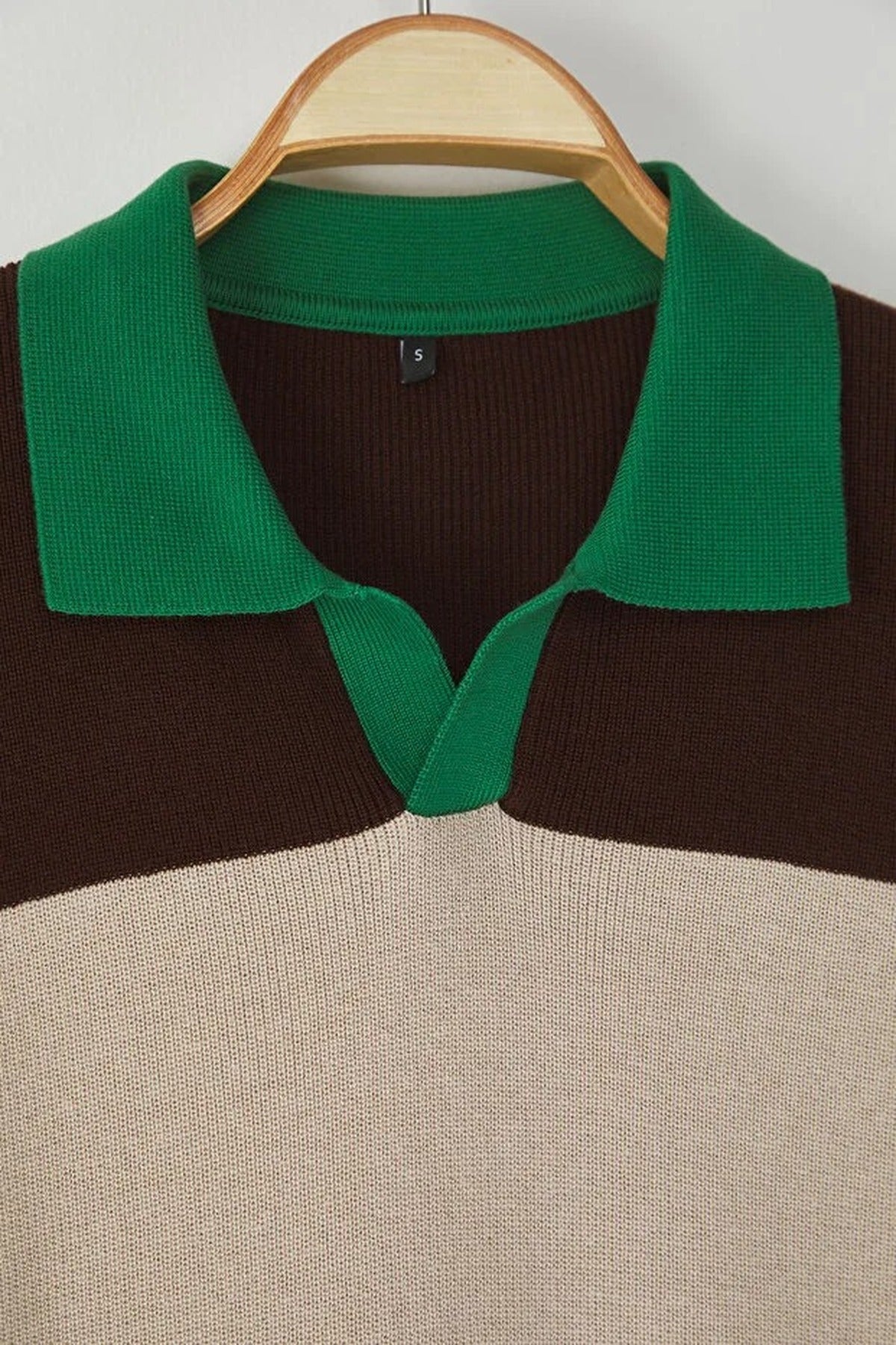 Oversize Color-Block Knit Polo Neck T-shirt