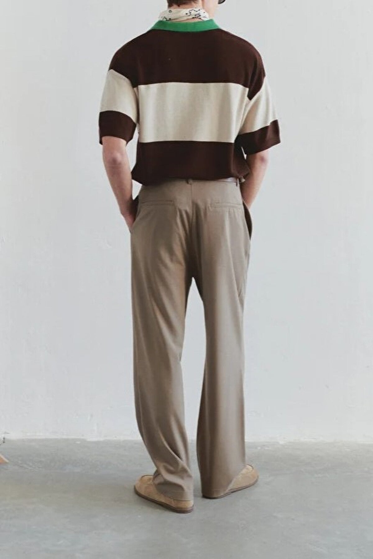 Oversize Color-Block Knit Polo Neck T-shirt