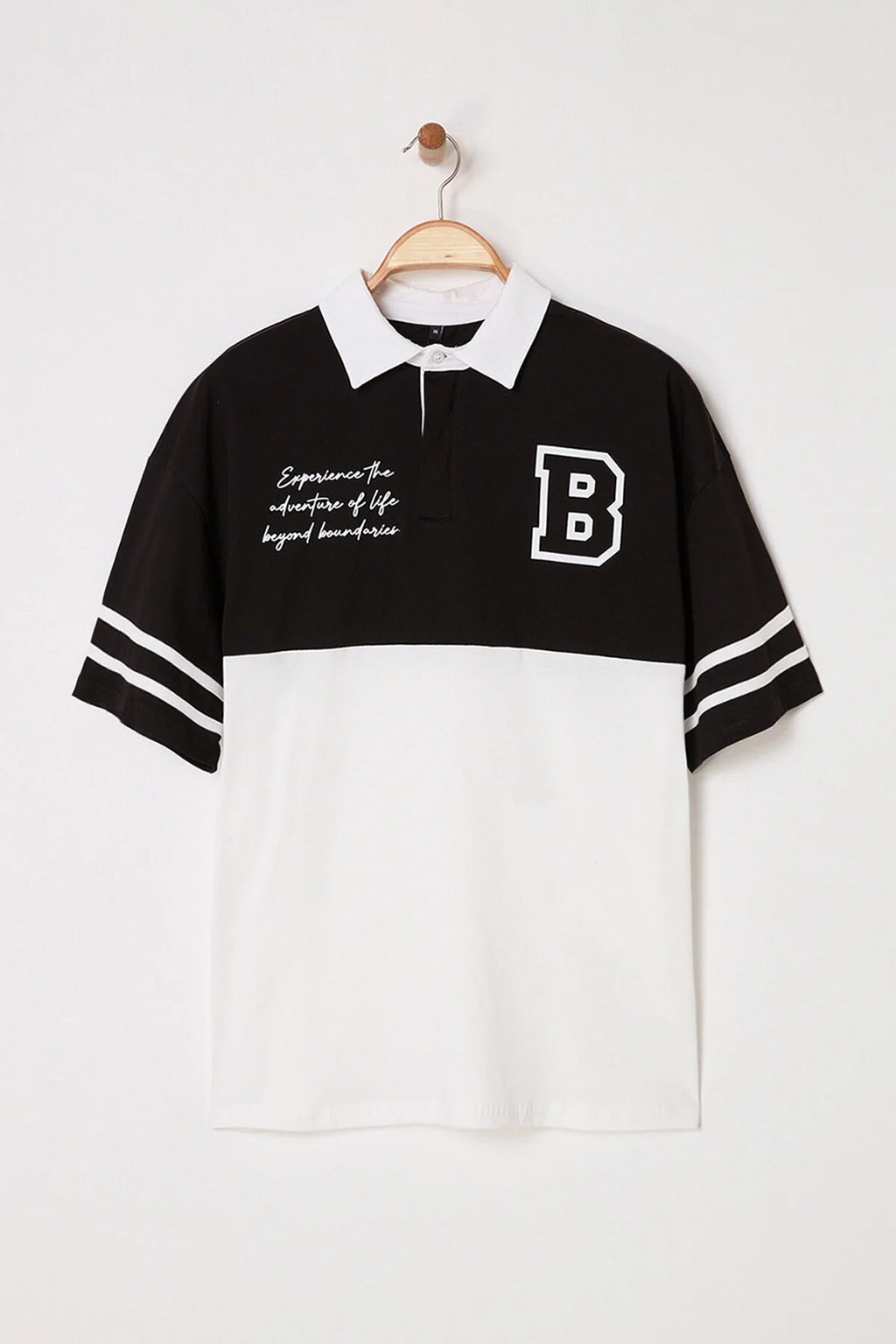 Oversize Color-Block Brooklyn Print Polo Neck Men's T-shirt