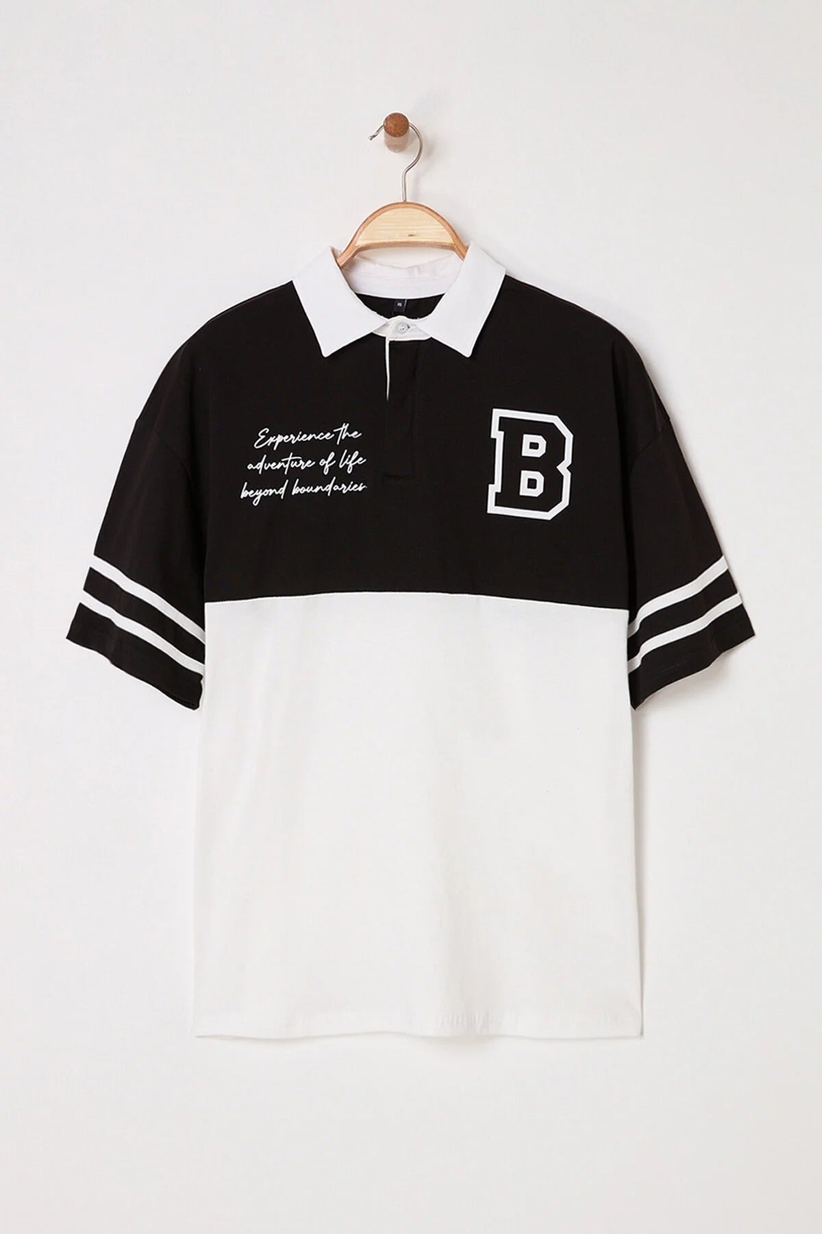 Oversize Color-Block Brooklyn Print Polo Neck T-shirt