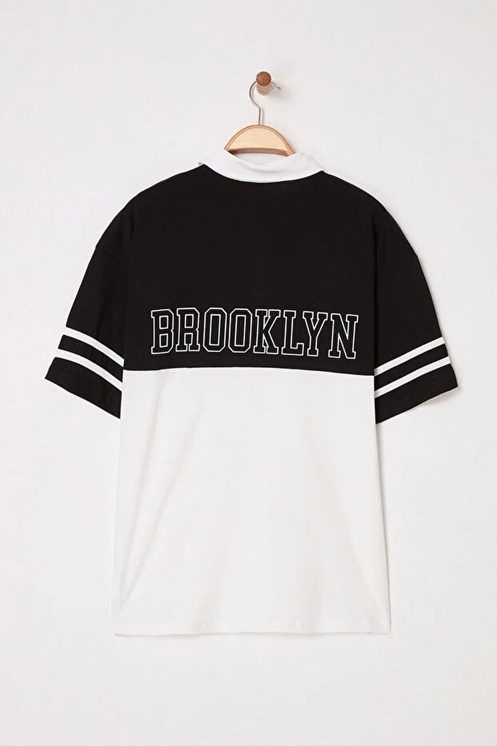 Oversize Color-Block Brooklyn Print Polo Neck Men's T-shirt