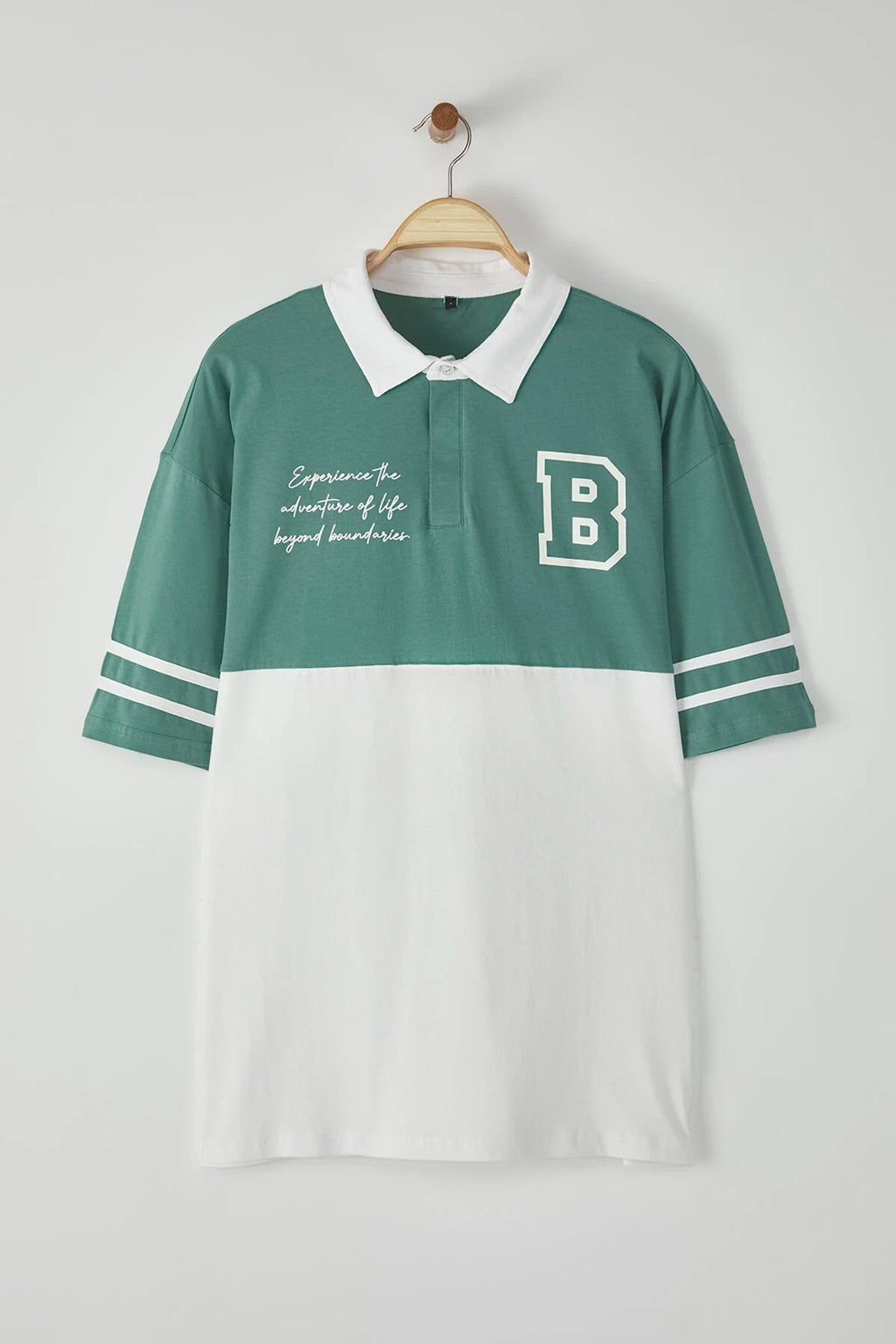 Oversize Color-Block Brooklyn Print Polo Neck Men's T-shirt