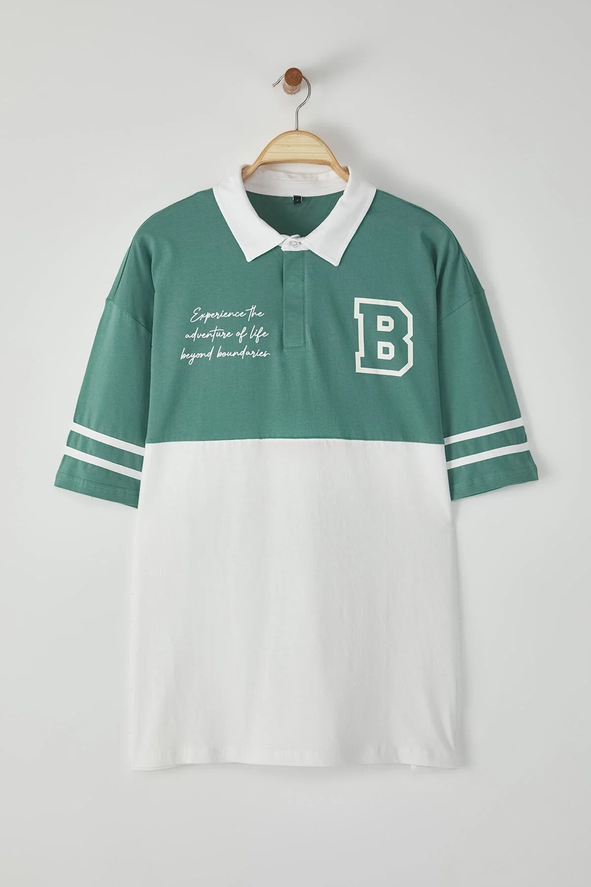 Oversize Color-Block Brooklyn Print Polo Neck T-shirt