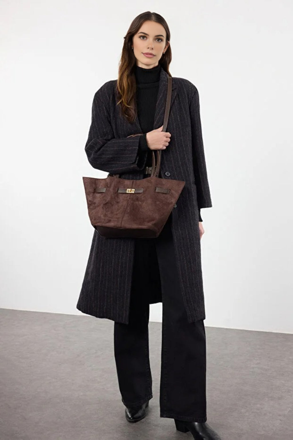 Soft Suede Handle and Crossbody Tote Shoulder Bag