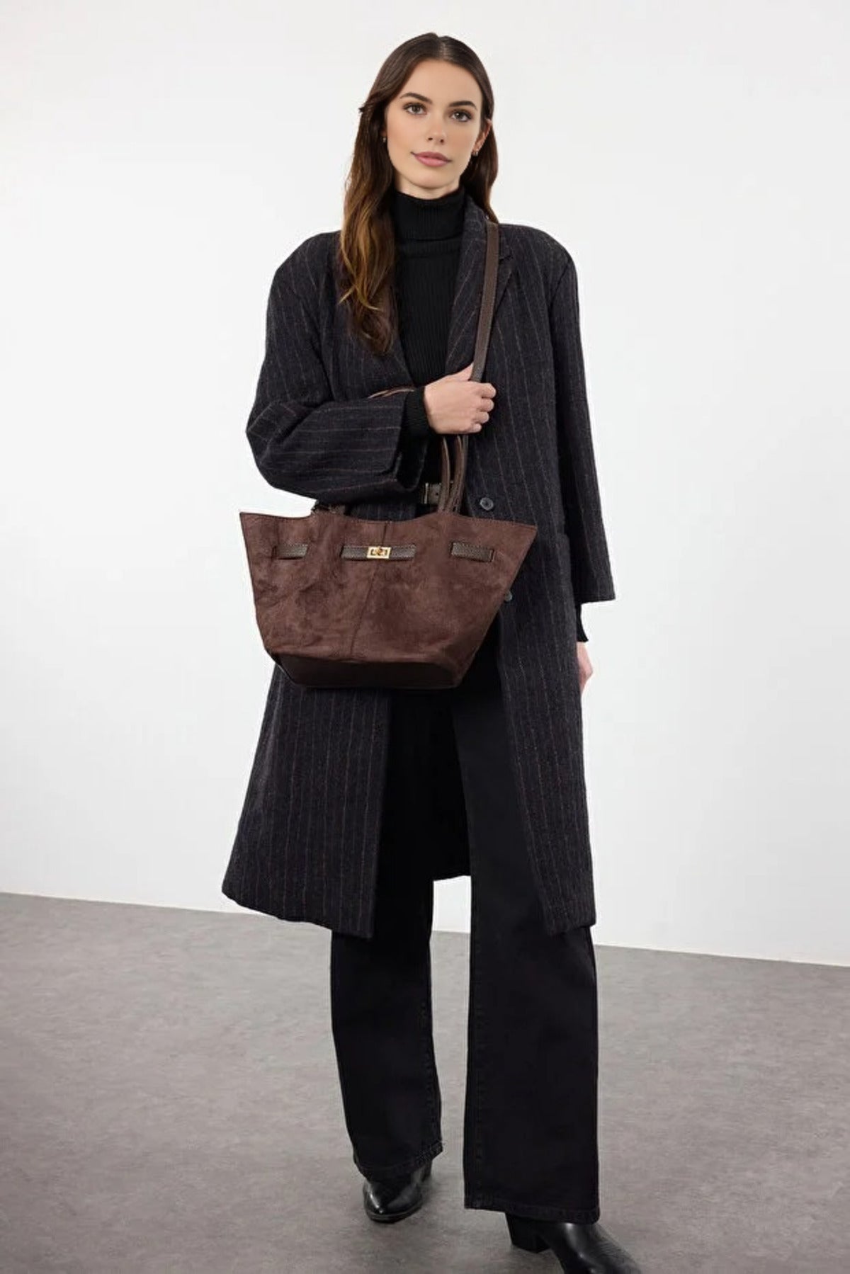 Soft Suede Handle and Crossbody Tote Shoulder Bag